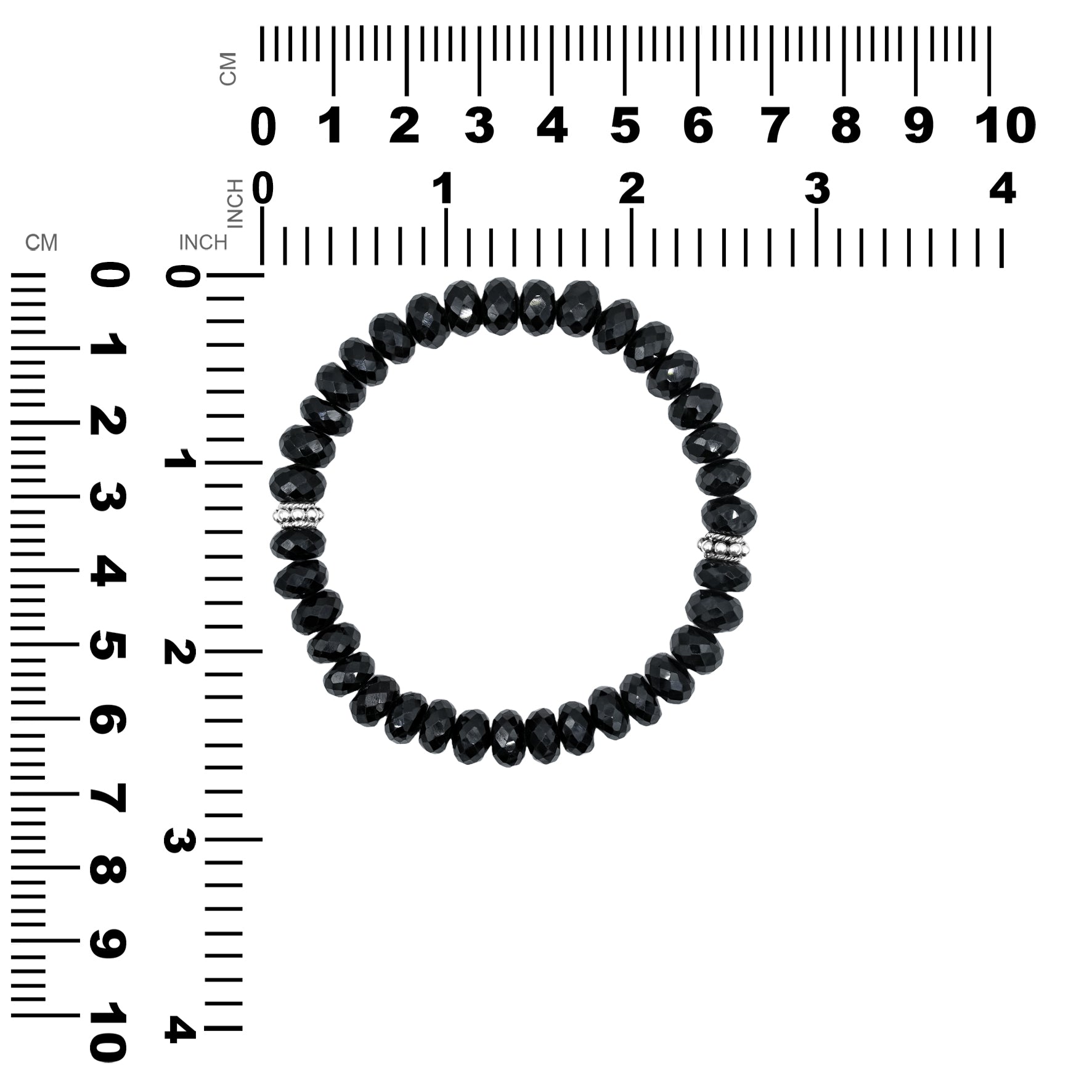 Starborn Black Spinel Rondelle Faceted Bead Bracelet with Silver Bead Accents