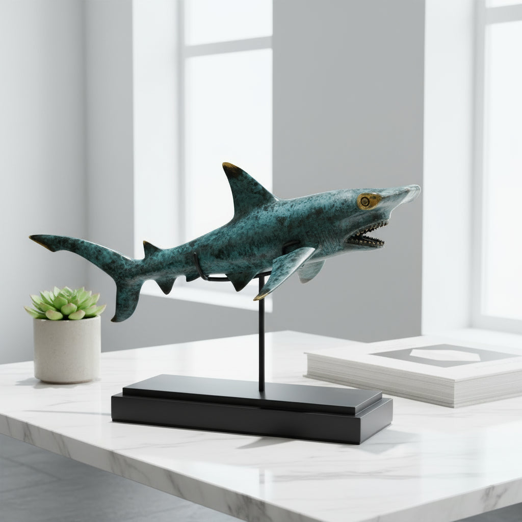 Starborn Hammerhead Shark Decorative Bronze Statue with Stand