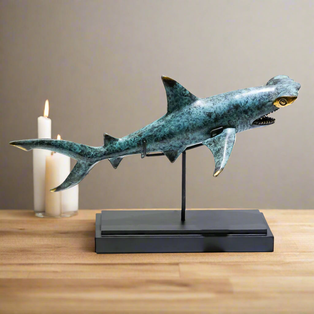 Starborn Hammerhead Shark Decorative Bronze Statue with Stand