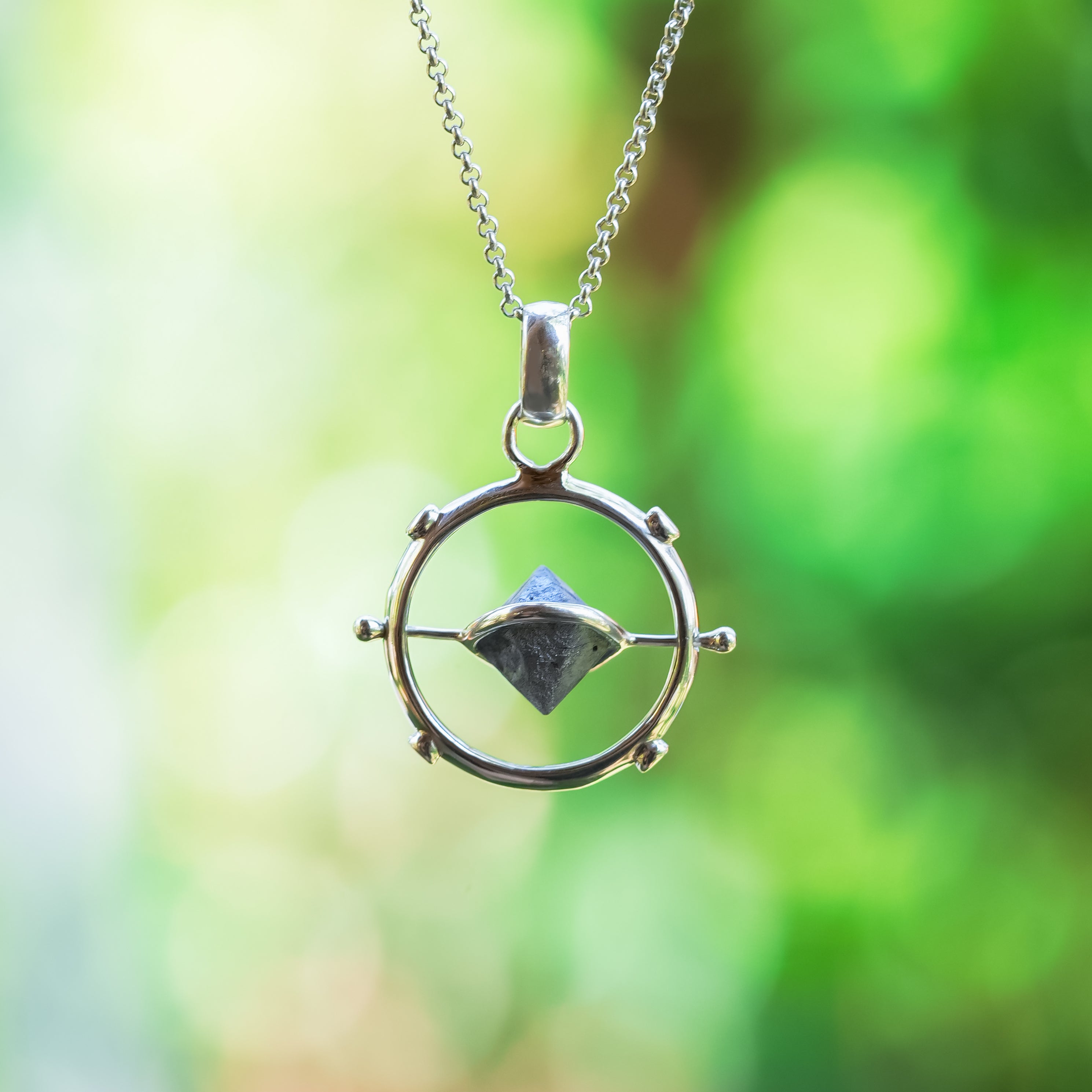 Starborn Small Beta Quartz Crystal Spinner Pendant in Sterling Silver
