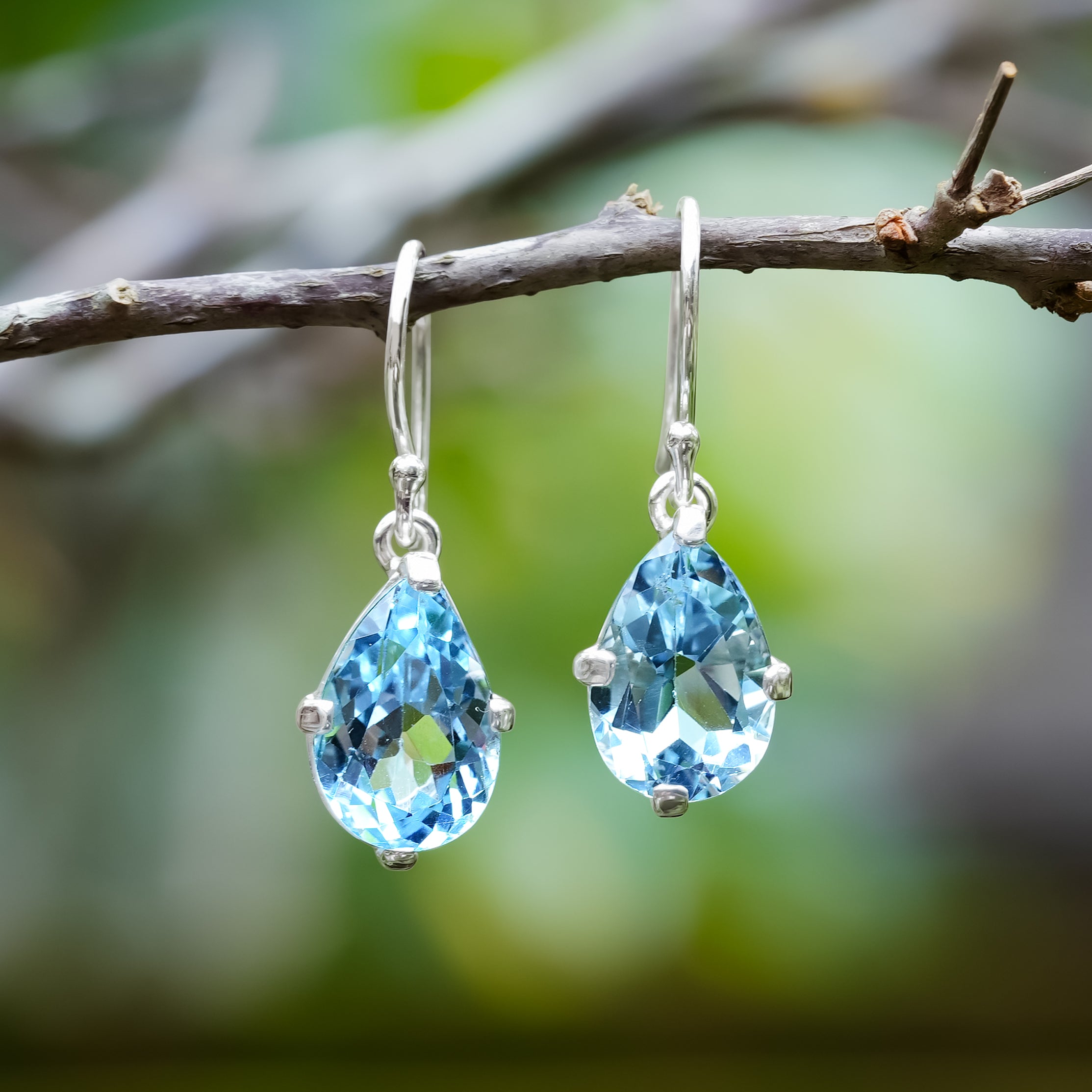 Starborn Pear Faceted Gemstones Dangle Earrings in Fine Sterling Silver