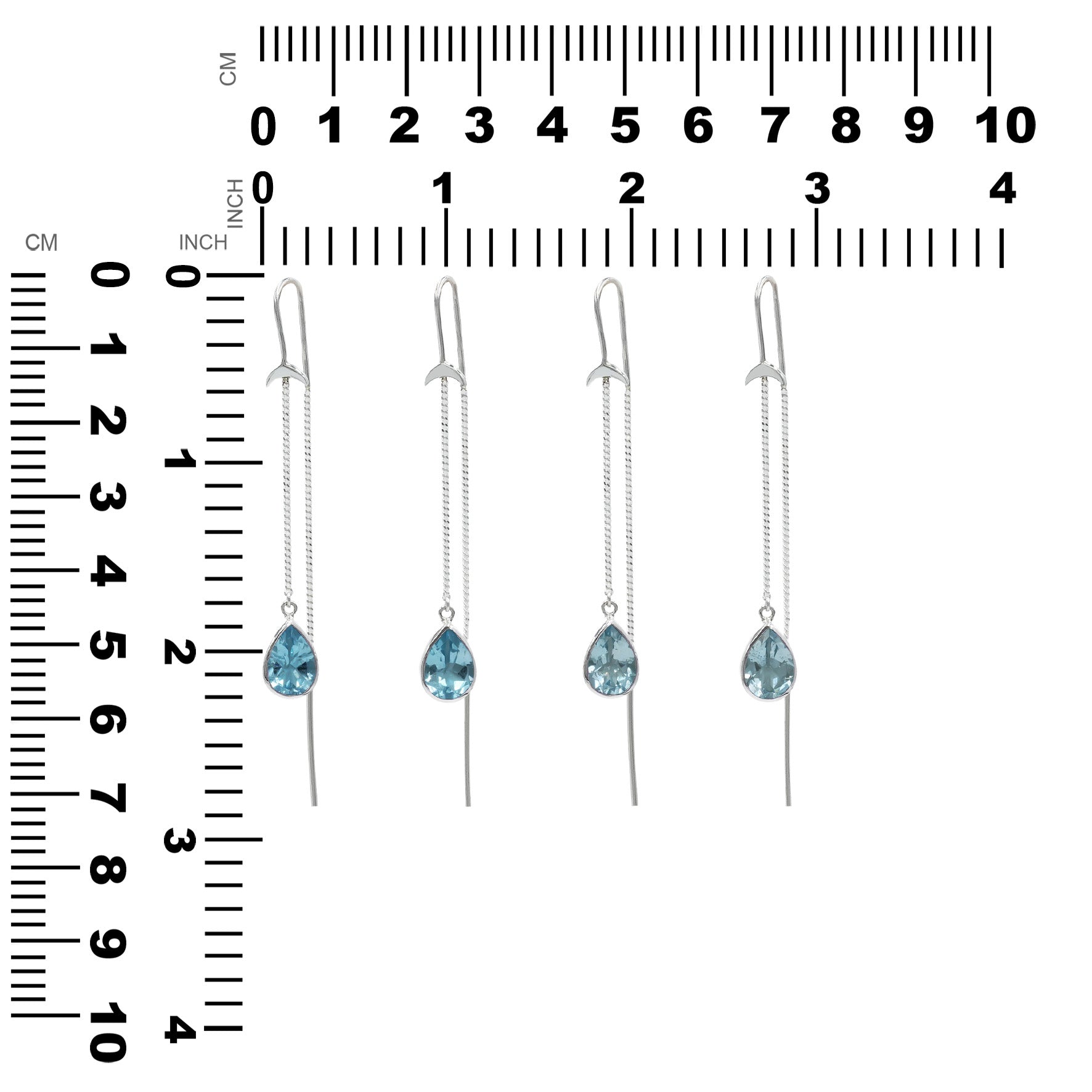 Starborn Blue Topaz Pear Faceted Threader Earring with Crescent Moons Accents in Sterling Silver
