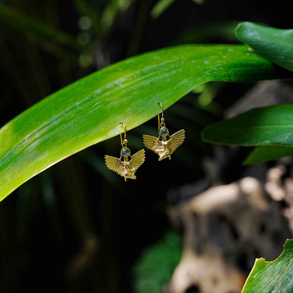 Starborn Faceted Blue Topaz Isis Earring in Nordic Gold