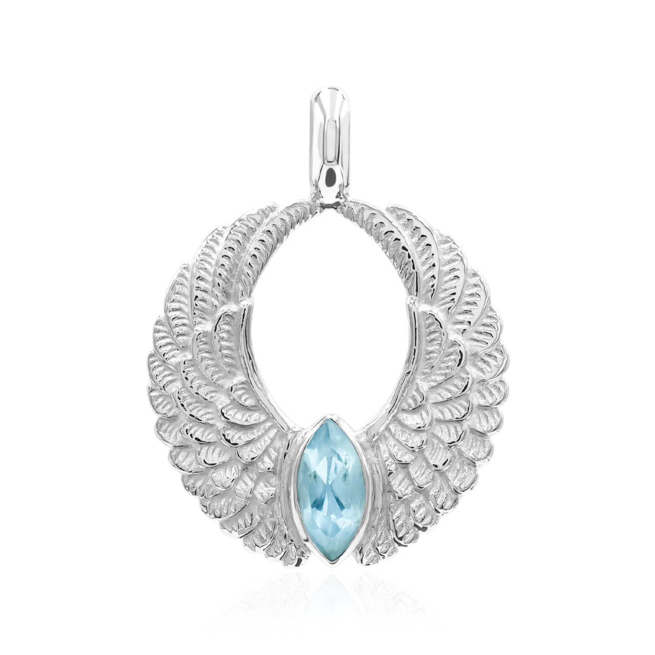 Starborn Angel Wings Pendant with Marquise Blue Topaz in Sterling Silver