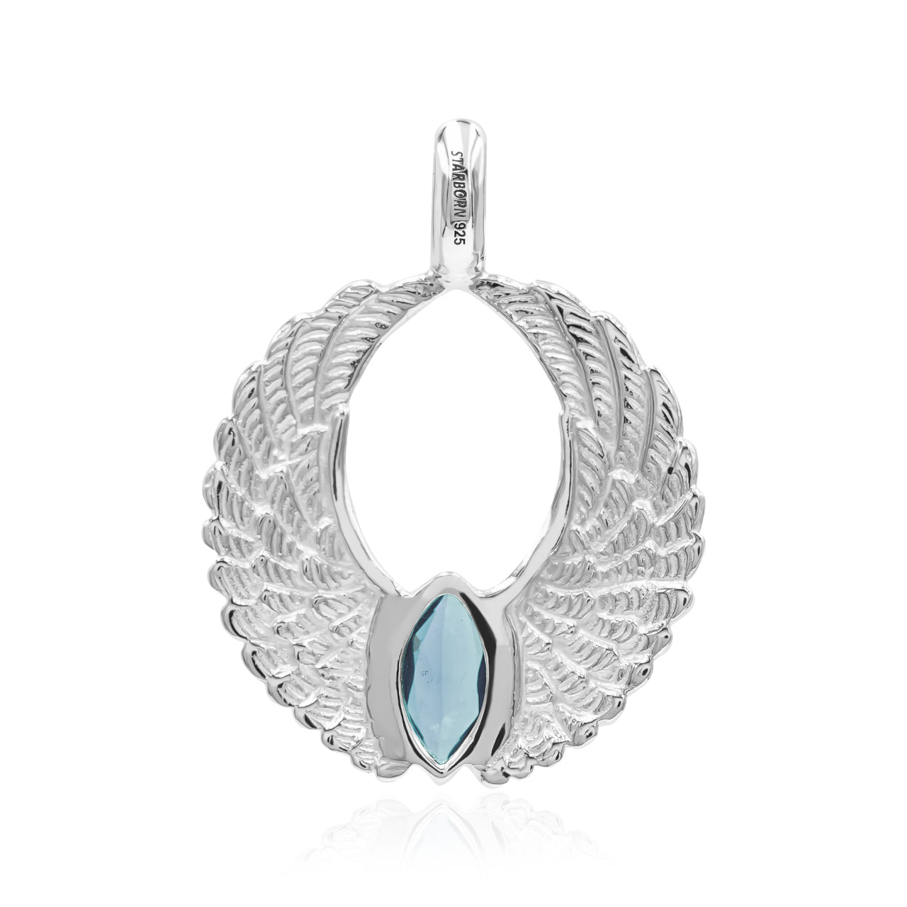 Starborn Angel Wings Pendant with Marquise Blue Topaz in Sterling Silver