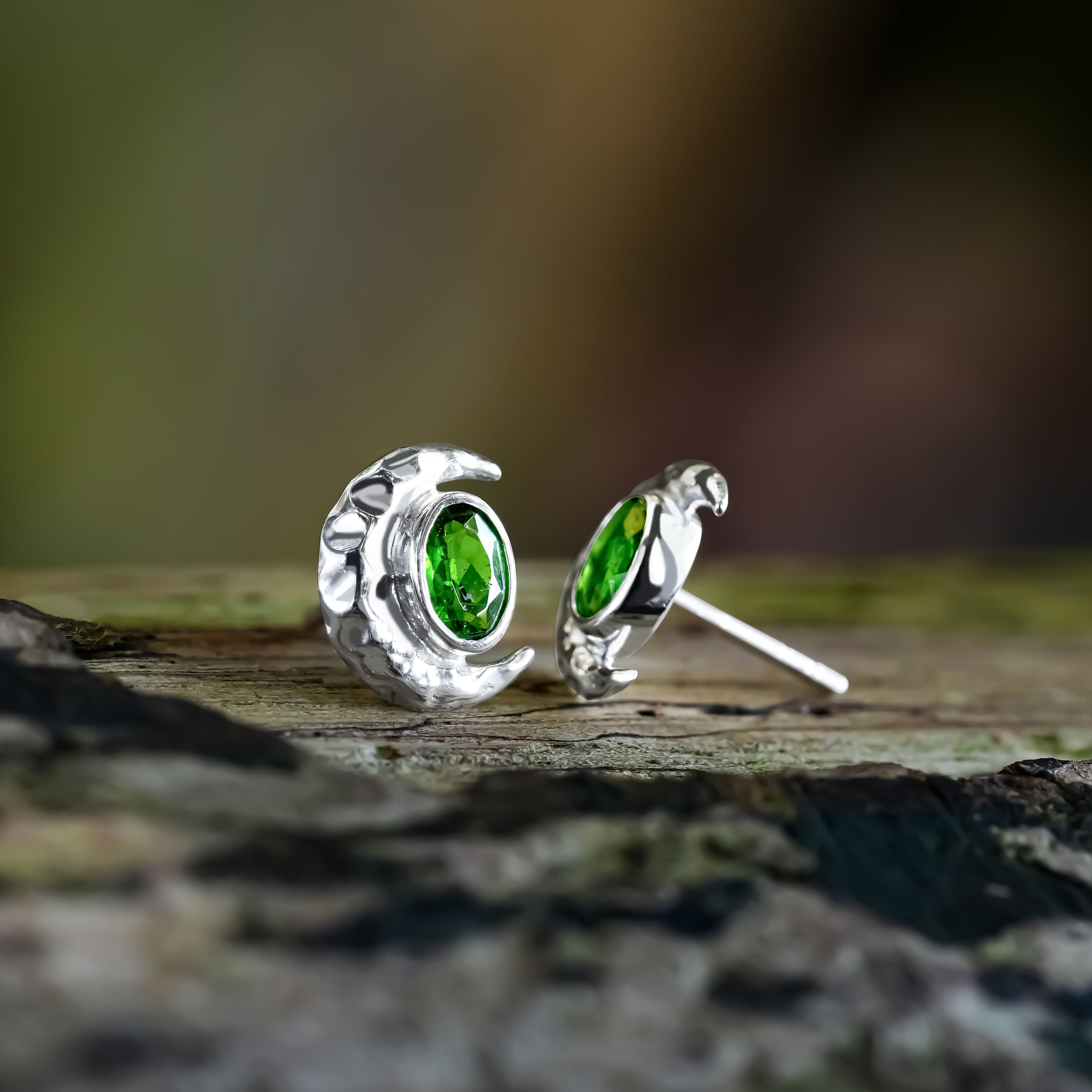 Starborn Crescent Moon Faceted Crystal Oval Post Style Earrings in Sterling Silver