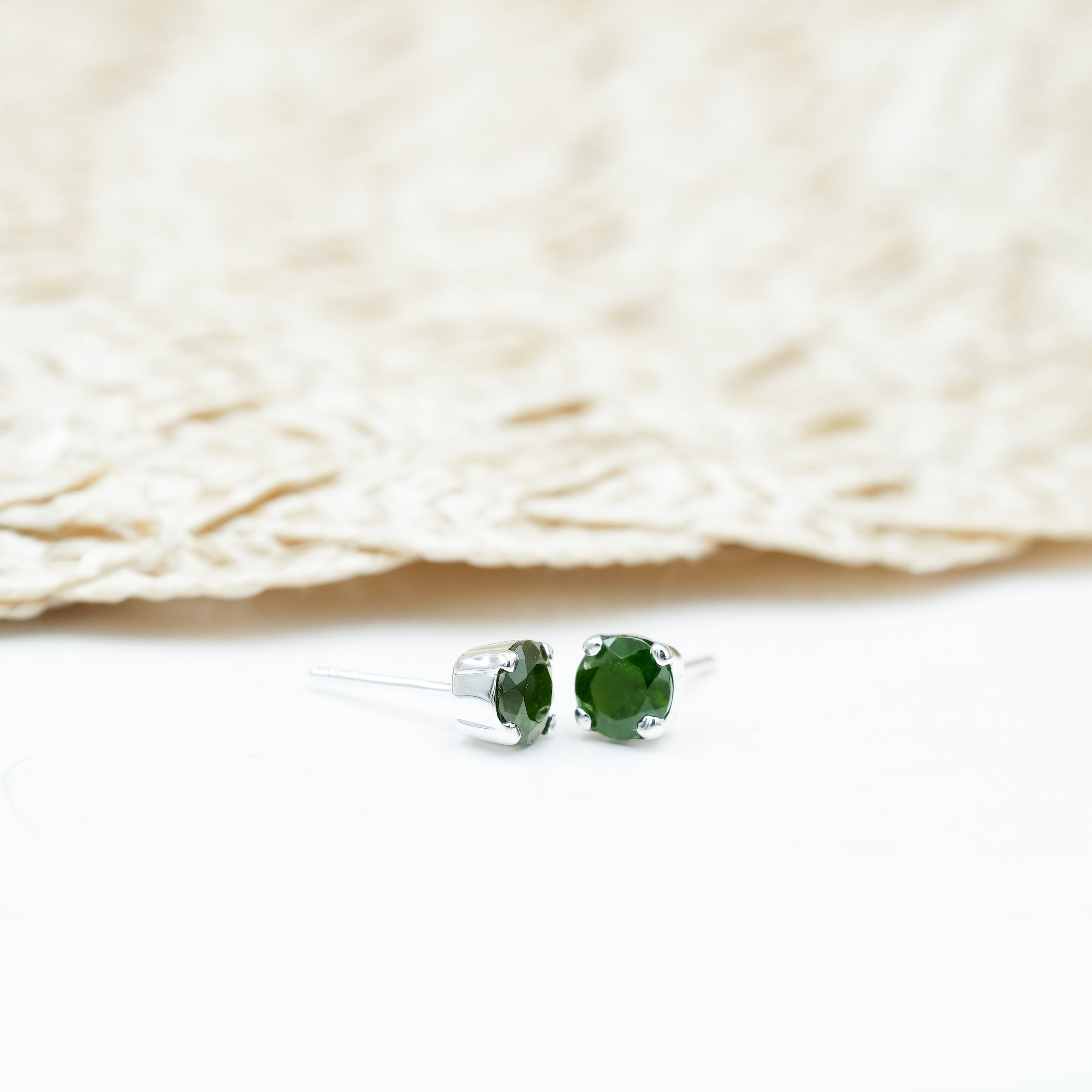 Starborn Chrome Diopside Faceted Round Post Earrings in Sterling Silver
