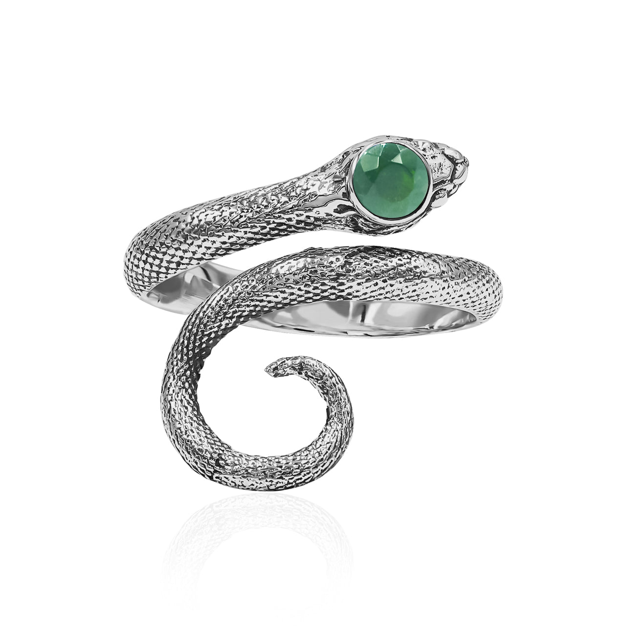 Starborn Coiled Snake Ring with Faceted Chrome Diopside in Sterling Silver