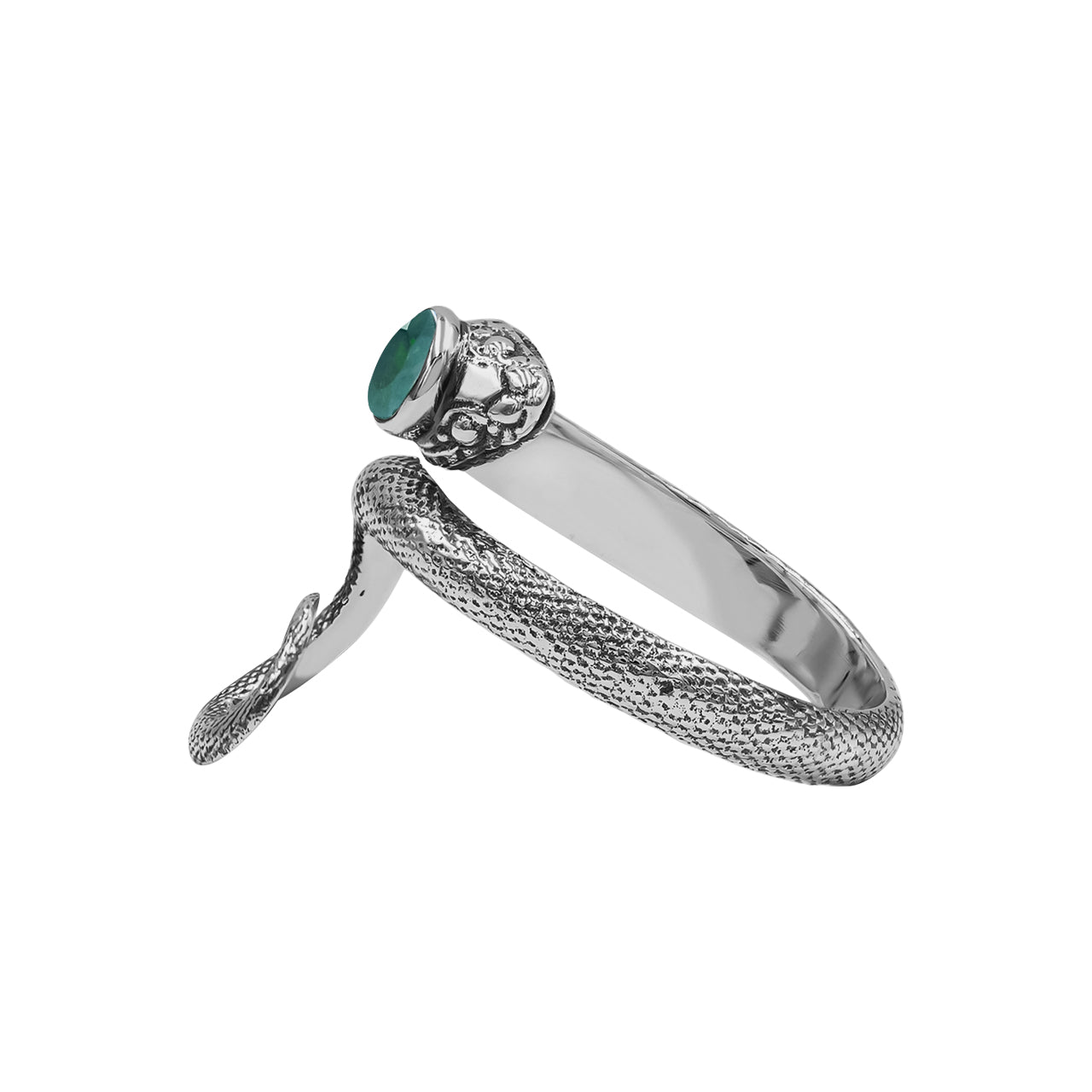 Starborn Coiled Snake Ring with Faceted Chrome Diopside in Sterling Silver