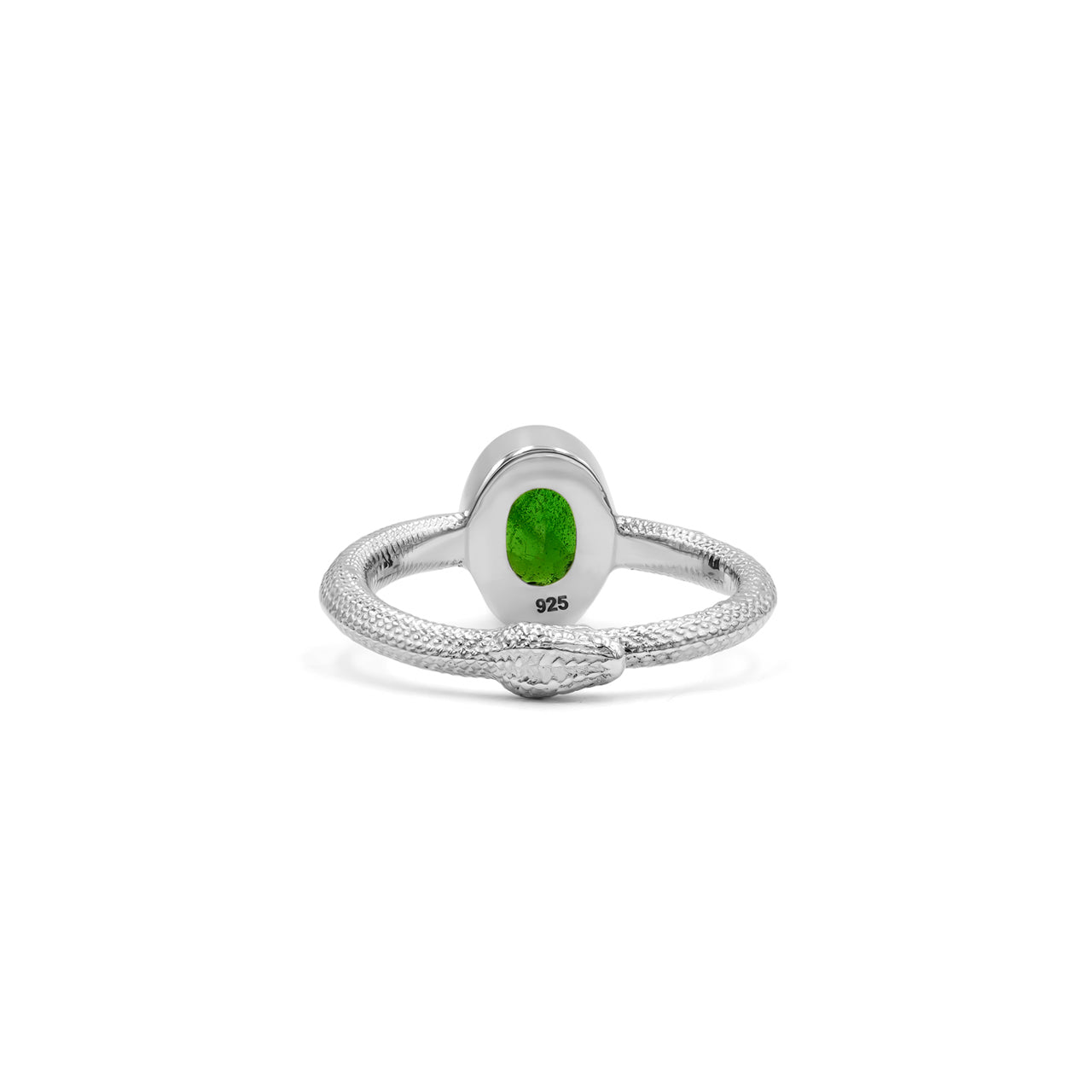 Starborn Ouroboros Ring with Faceted Chrome Diopside in Sterling Silver