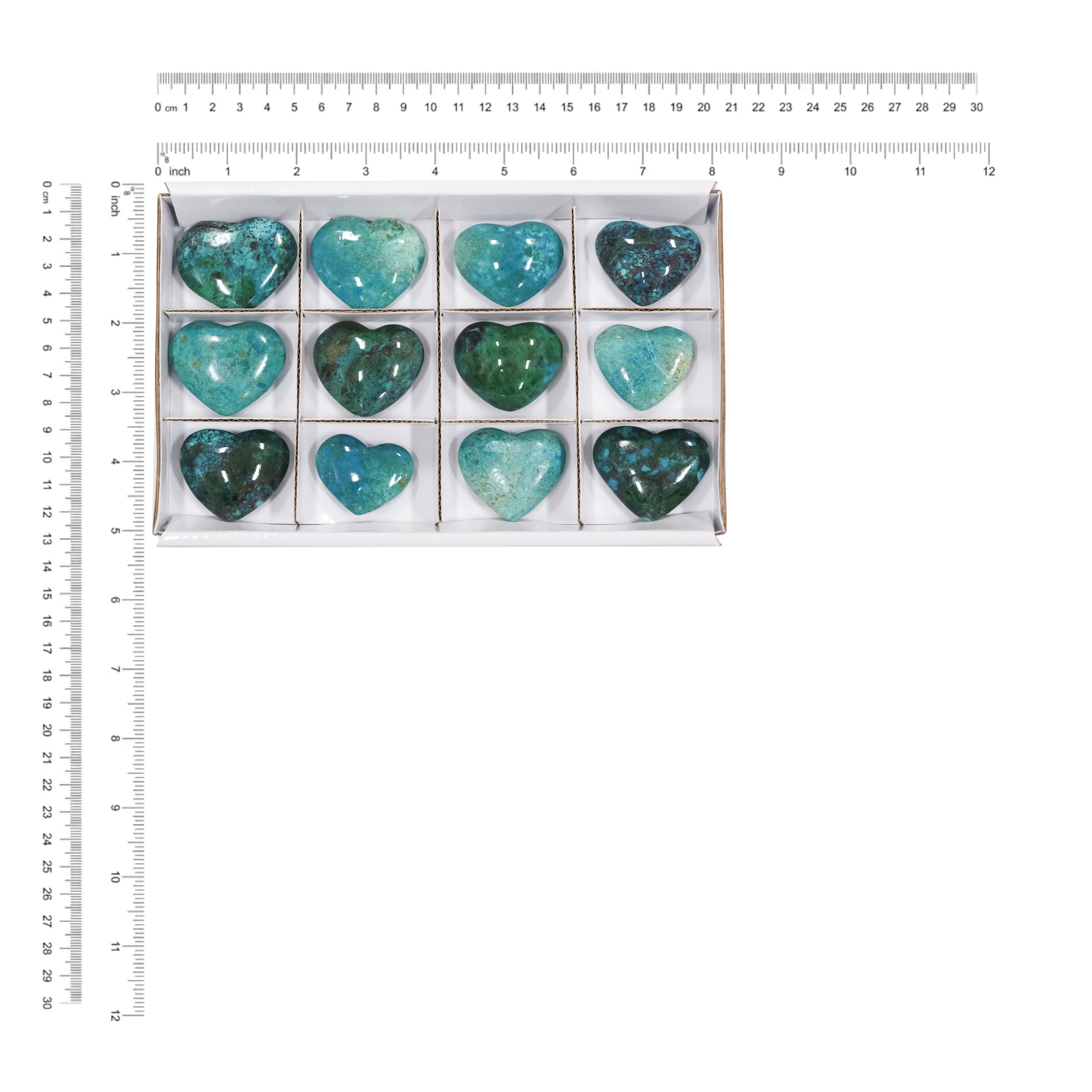 Chrysocolla Hearts 300 grams - 12 pieces