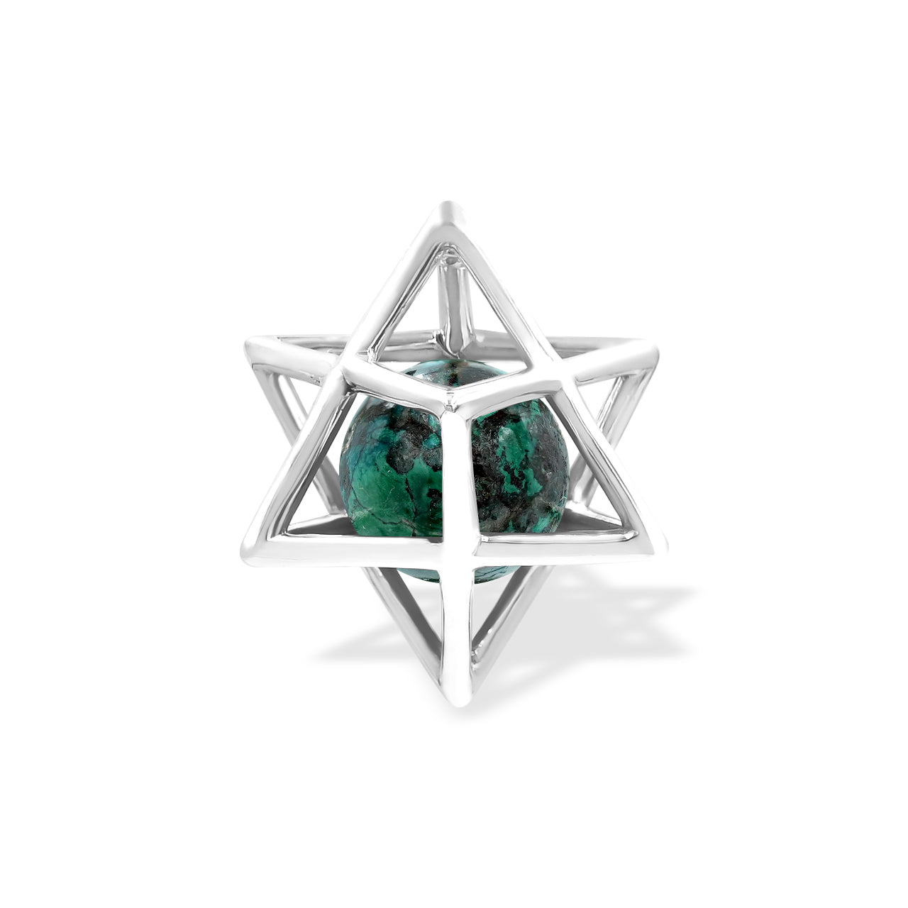 Starborn Merkabah Sterling Silver Cage Pendant and Chain with Chrysocolla Sphere