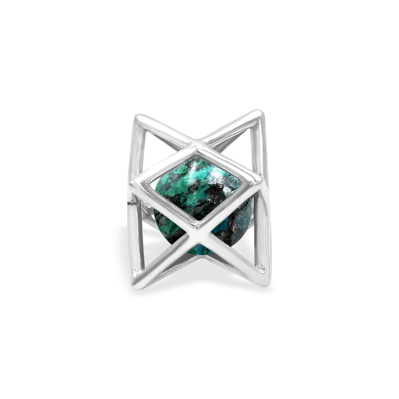 Starborn Merkabah Cage Gemstone Sphere with Sterling Silver Pendant and Chain