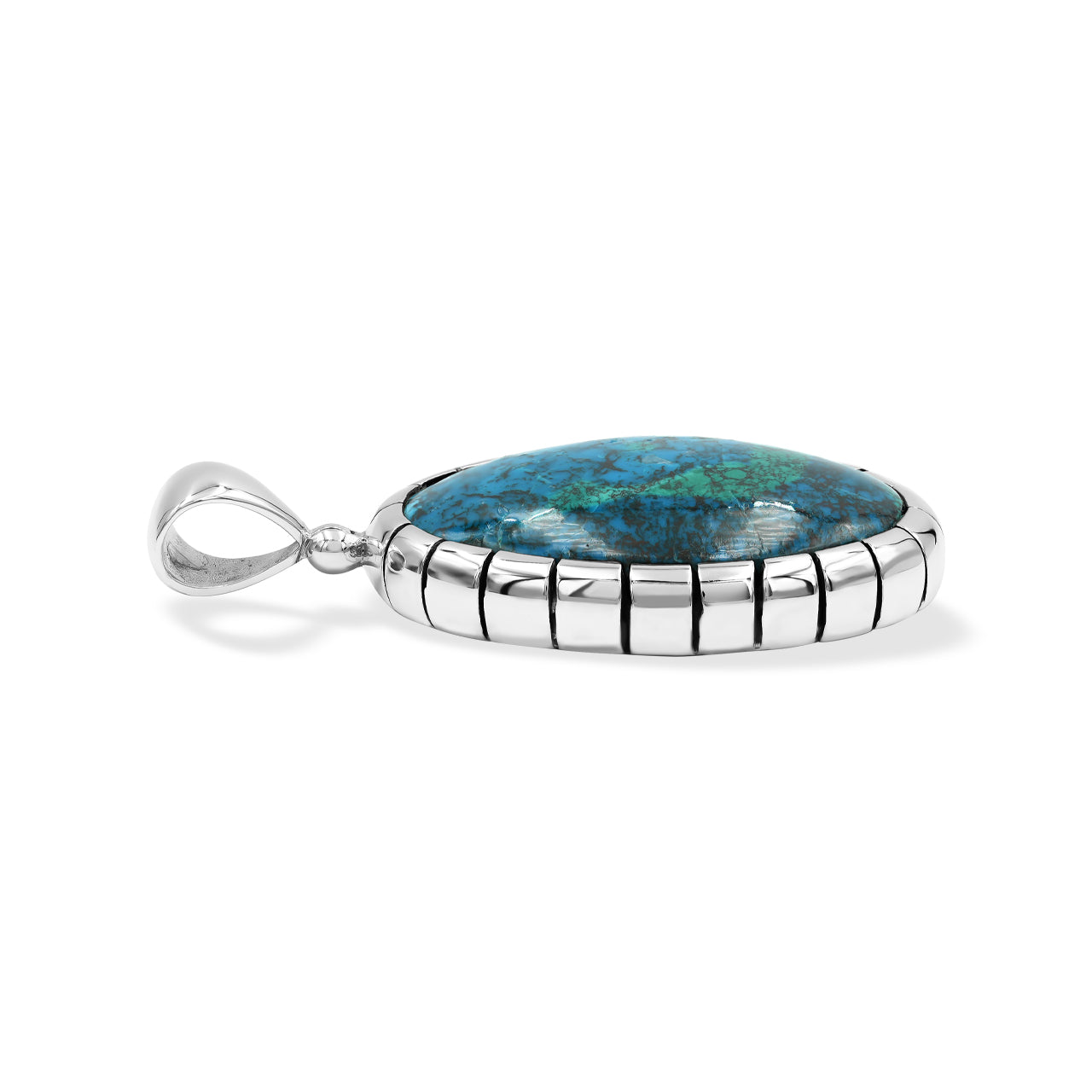 Starborn Chrysocolla Oval Pendant Featuring Striped Accent Bezel Pendant in Sterling Silver