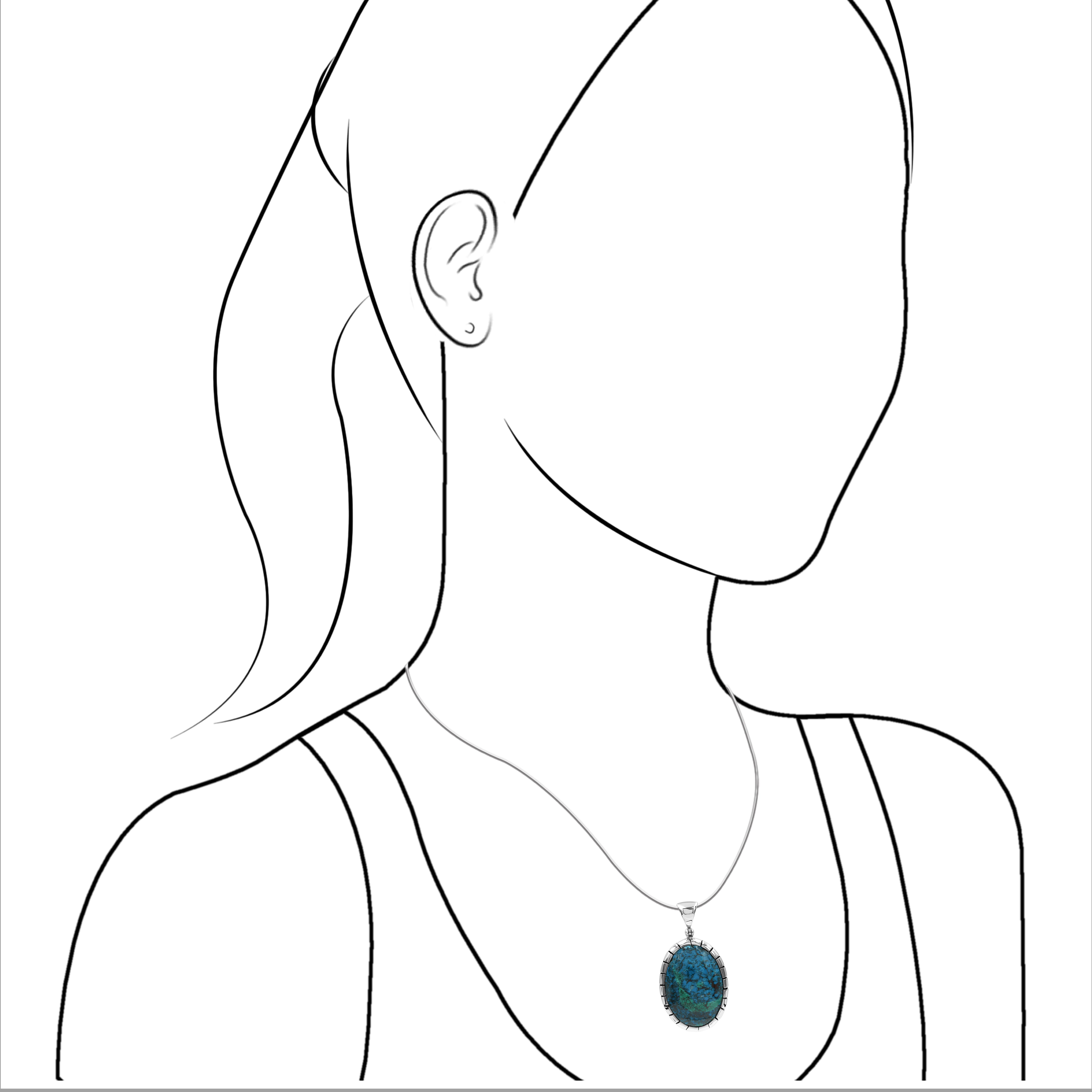 Starborn Chrysocolla Oval Pendant Featuring Striped Accent Bezel Pendant in Sterling Silver