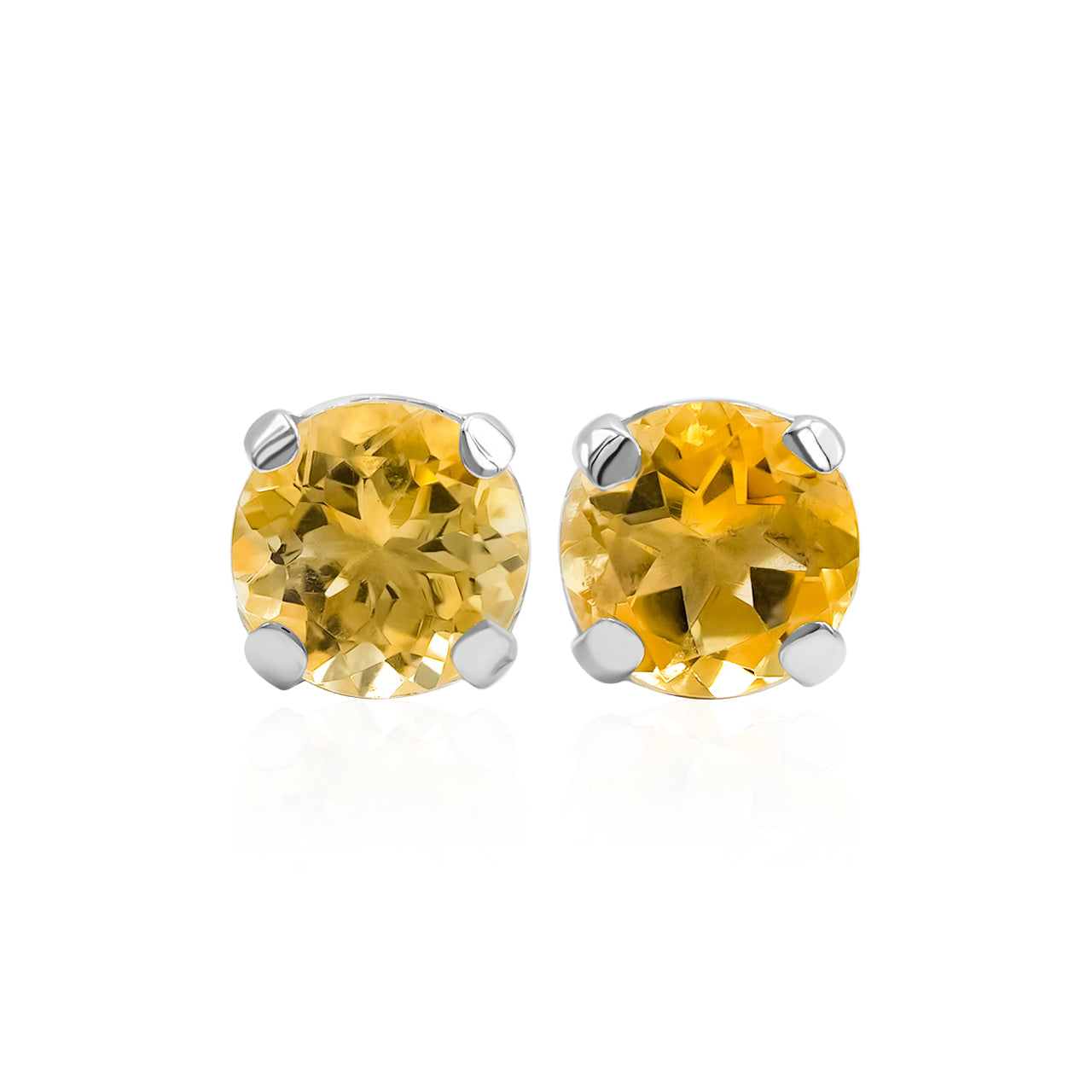 Starborn Citrine Faceted Round Post Earrings in Sterling Silver