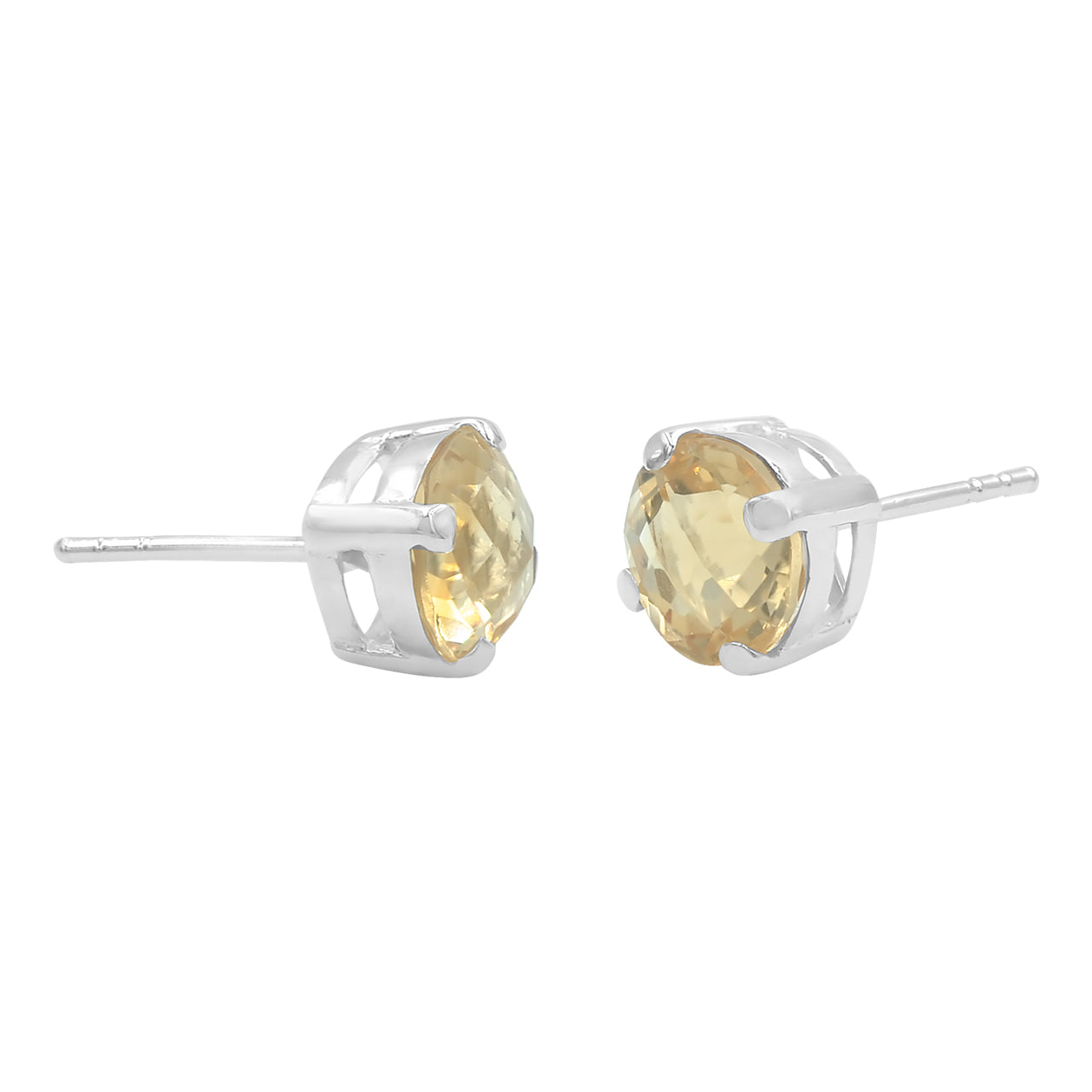 Starborn Faceted Gemstone 8 mm Round Post Earrings in Sterling Silver