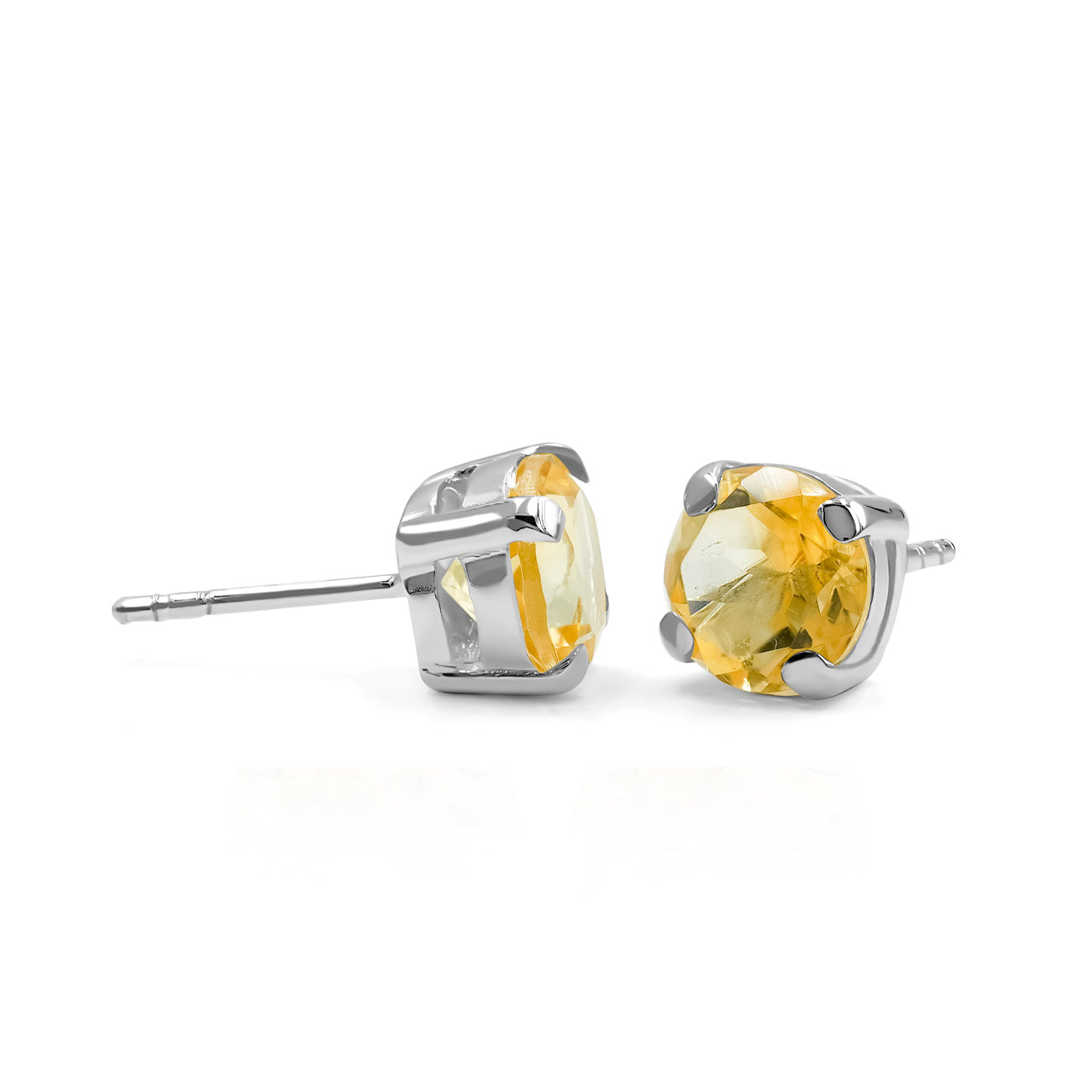 Starborn Citrine Faceted Round Post Earrings in Sterling Silver