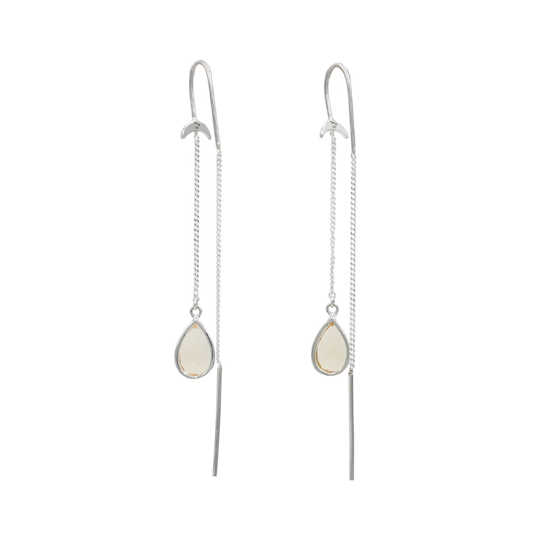 Starborn Citrine Pear Faceted Threader Earring with Crescent Moon Accents in Sterling Silver
