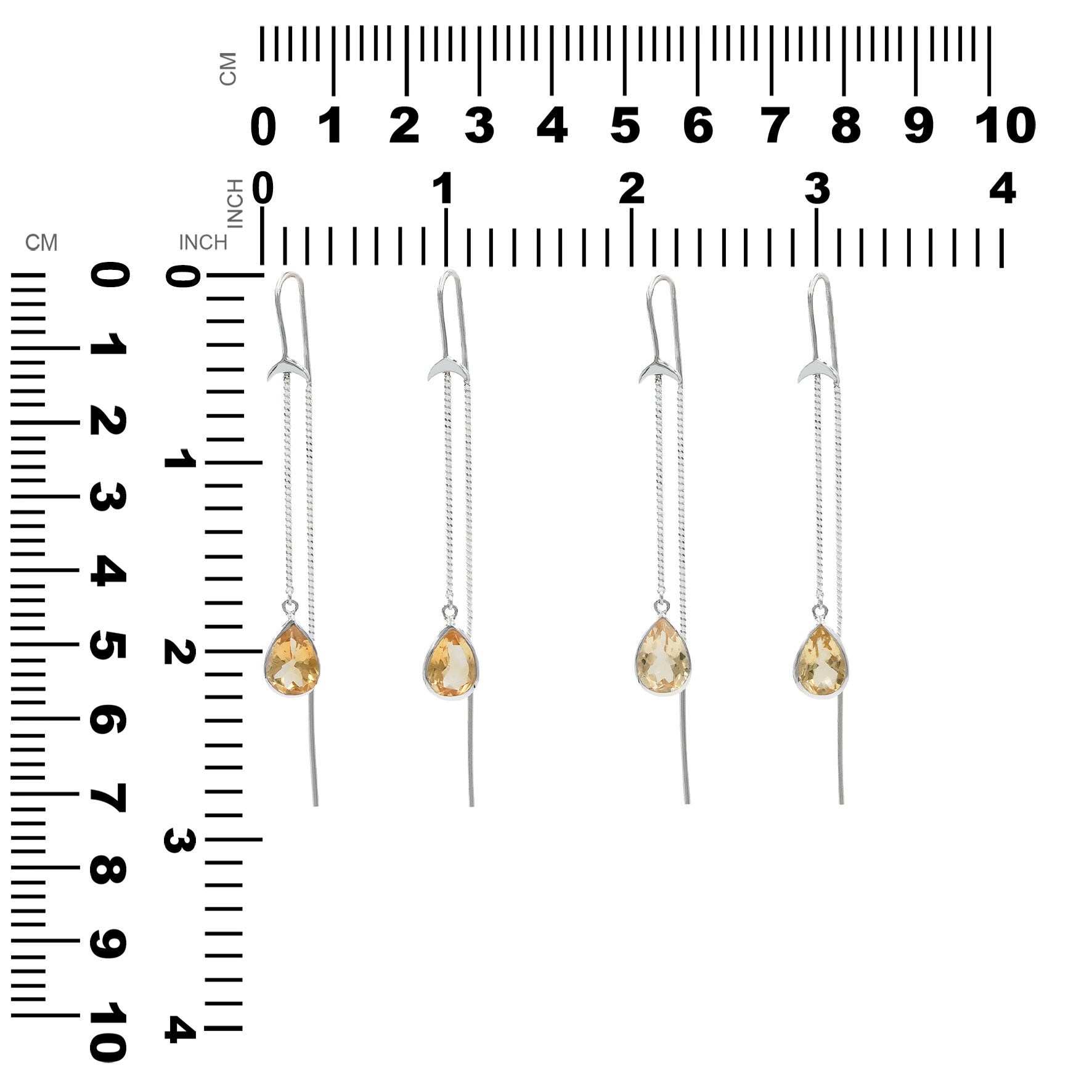 Starborn Citrine Pear Faceted Threader Earring with Crescent Moon Accents in Sterling Silver