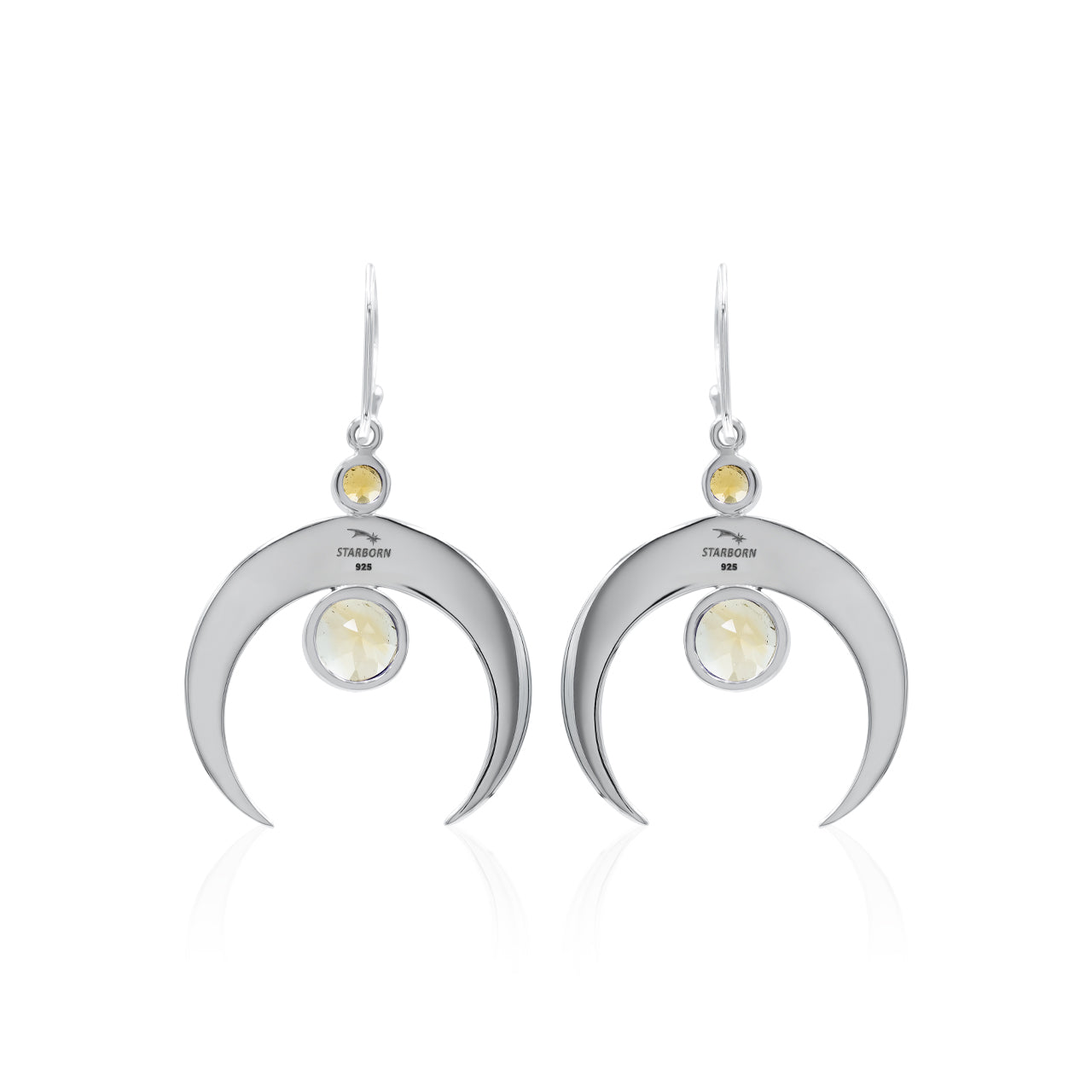 Starborn Crescent Moon Filigree with Round Faceted Gemstone Dangle Earrings in Sterling Silver