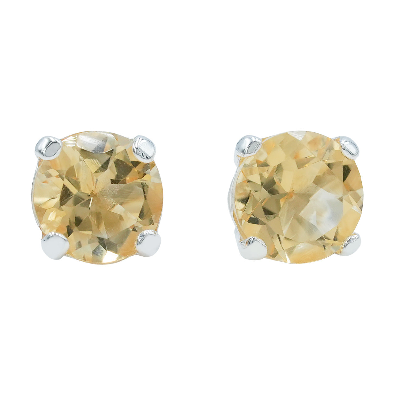 Starborn Citrine Faceted Round Post Earrings in Sterling Silver