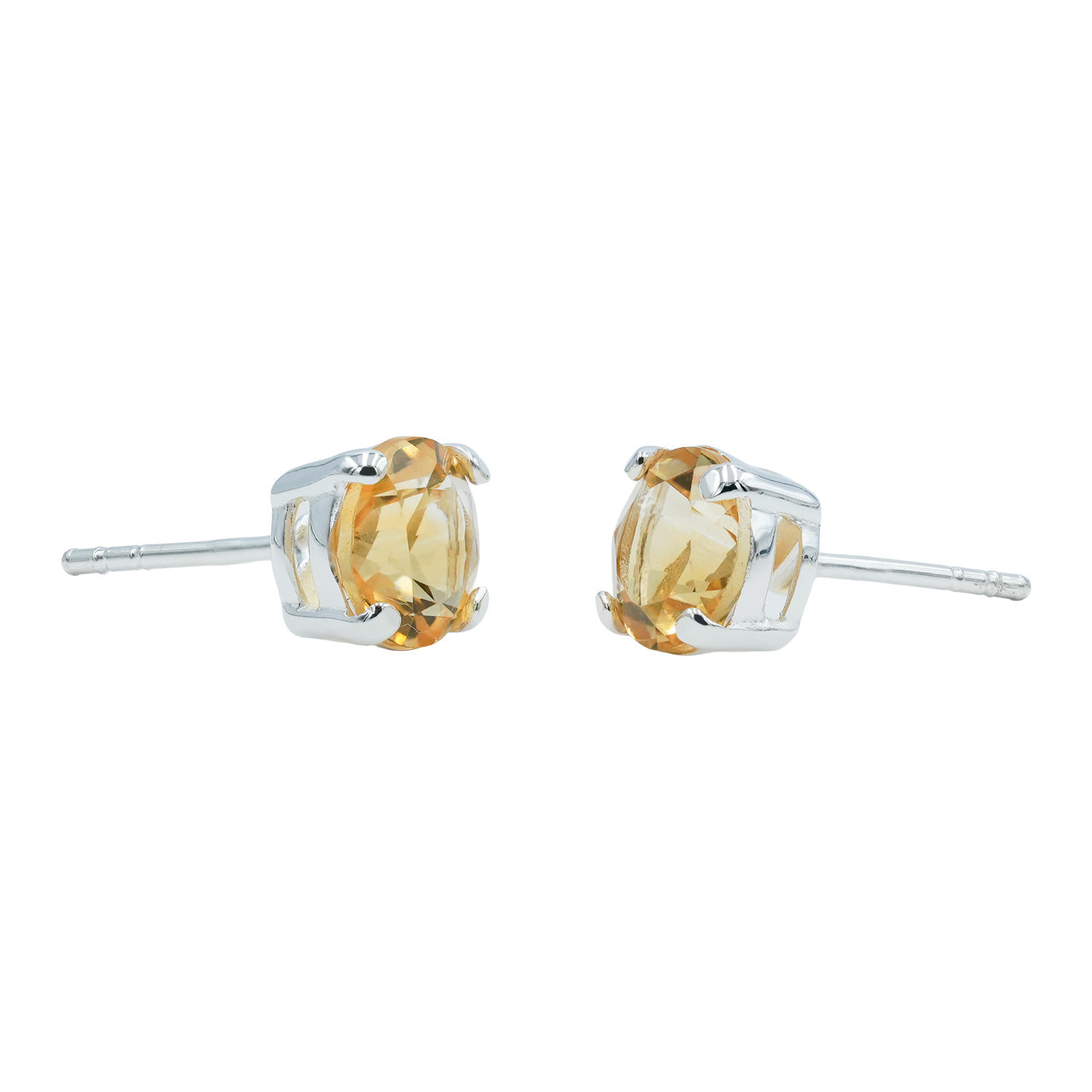 Starborn Citrine Faceted Round Post Earrings in Sterling Silver