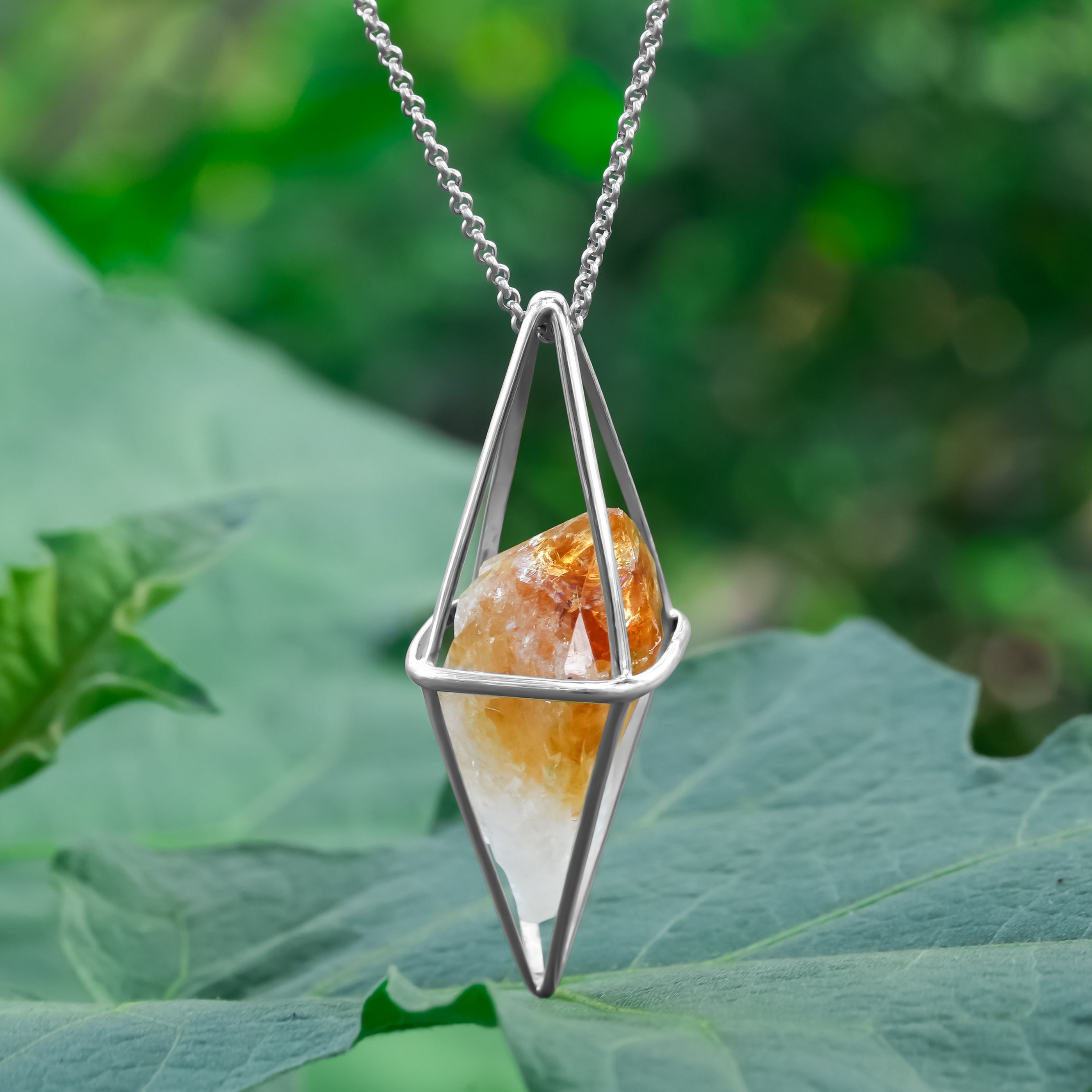 Starborn Citrine Flame Cage Pendant in Sterling Silver