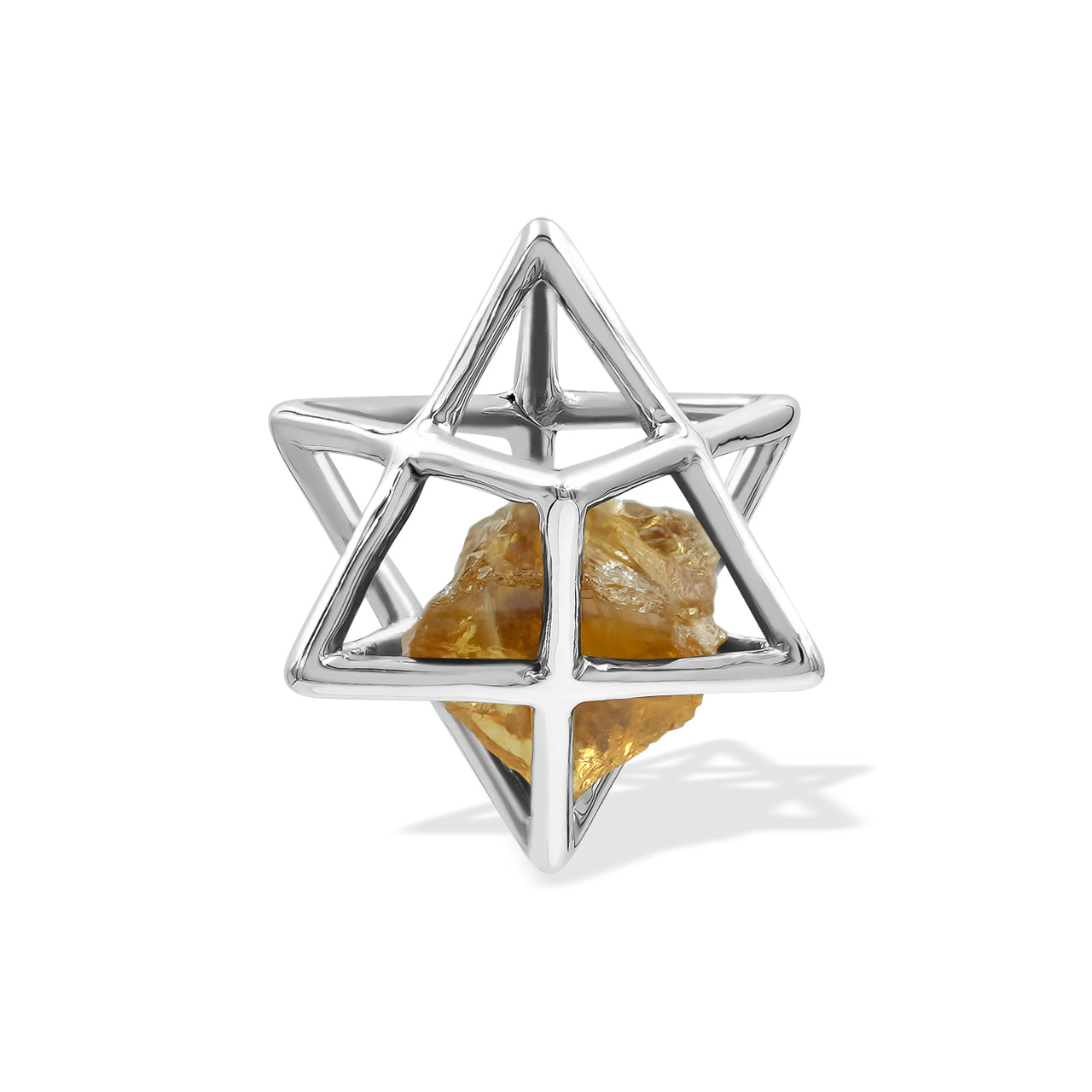 Starborn Natural Raw Citrine in Merkabah Sterling Silver Cage Pendant and Chain