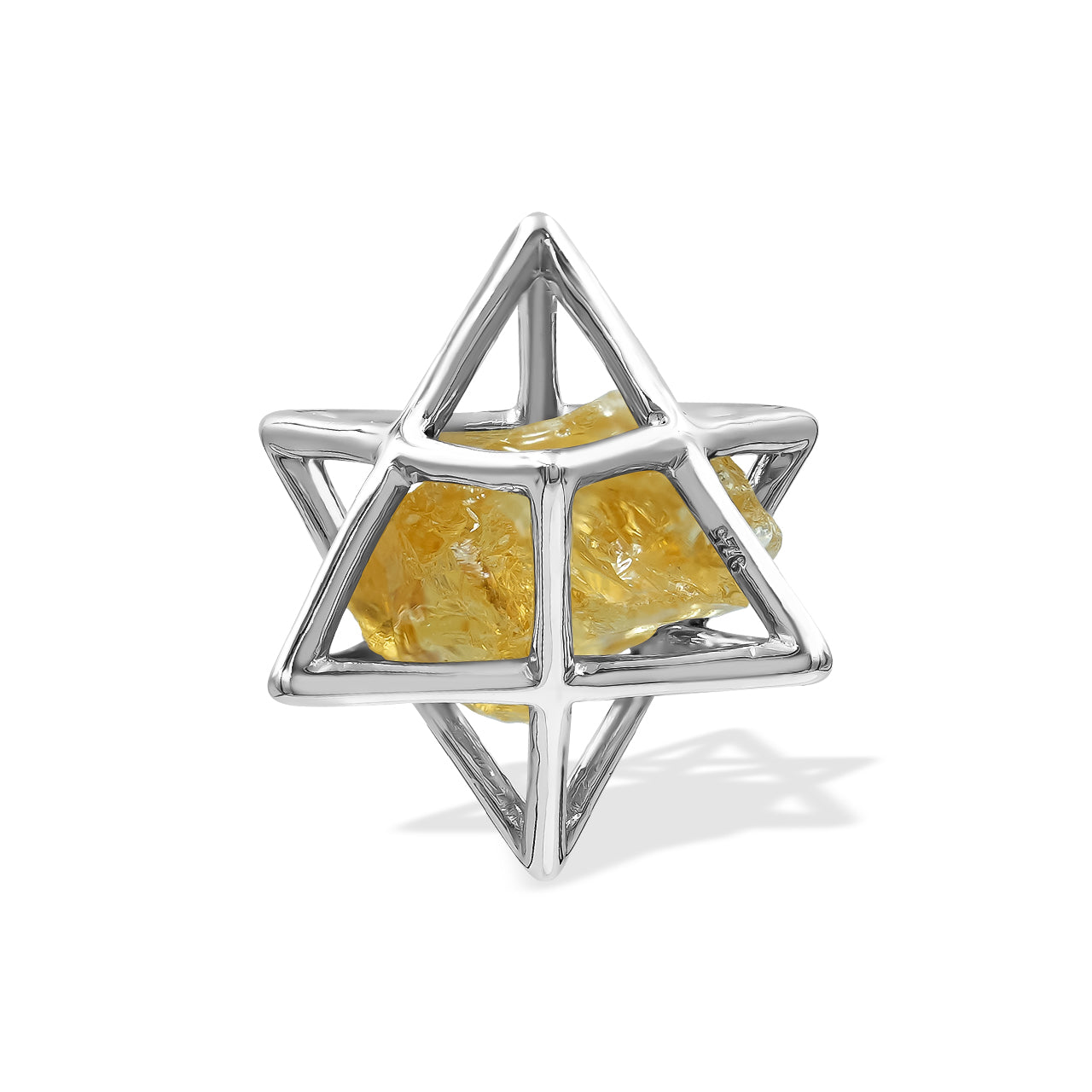 Starborn Natural Raw Citrine in Merkabah Sterling Silver Cage Pendant and Chain