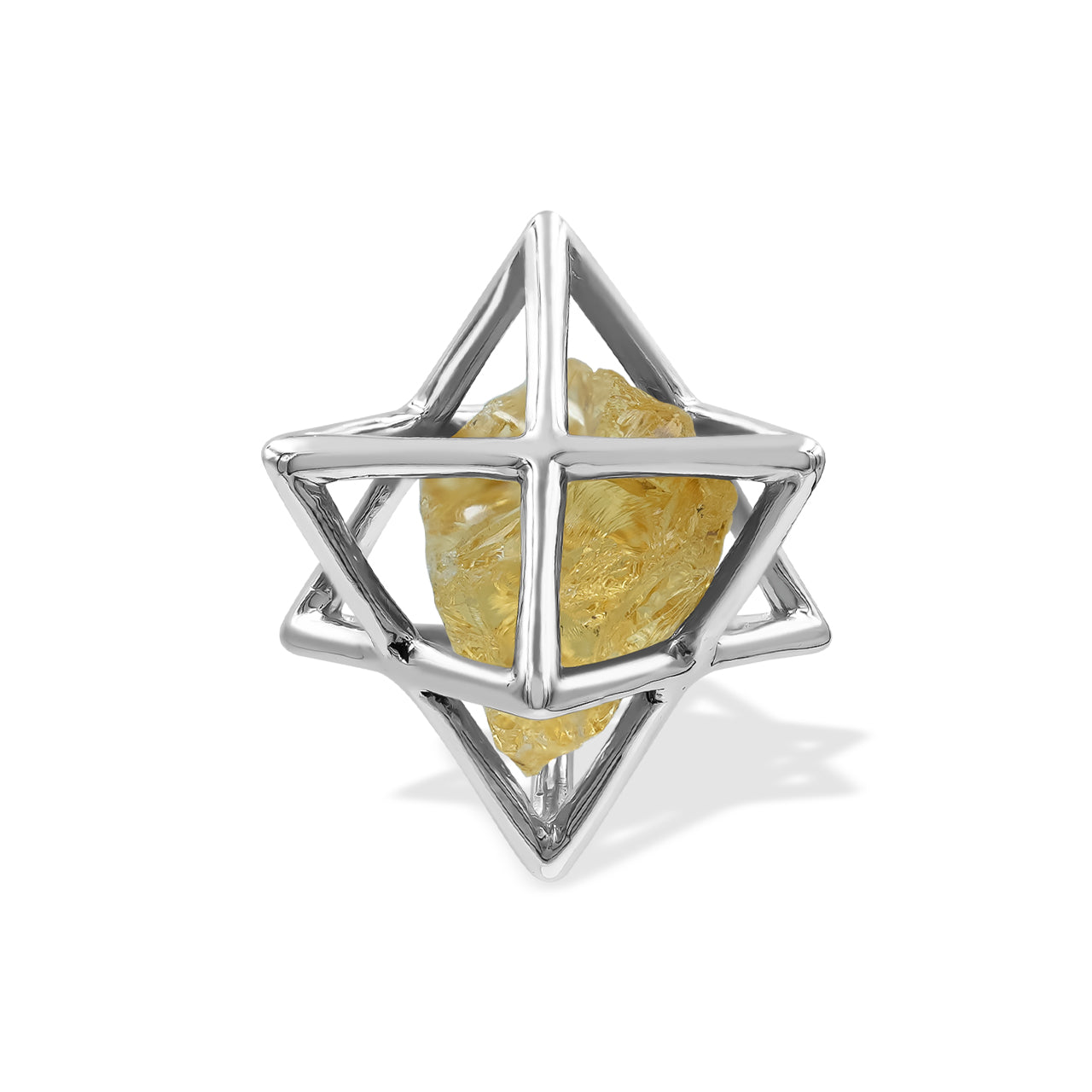Starborn Natural Raw Citrine in Merkabah Sterling Silver Cage Pendant and Chain