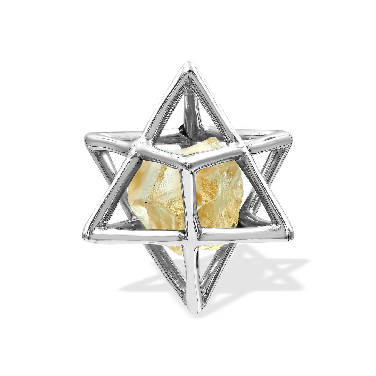 Starborn Natural Raw Citrine in Merkabah Sterling Silver Cage Pendant and Chain