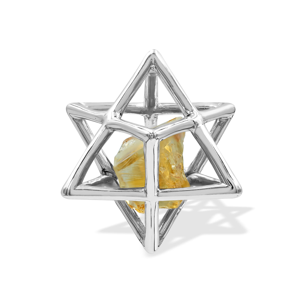 Starborn Natural Raw Citrine in Merkabah Sterling Silver Cage Pendant and Chain