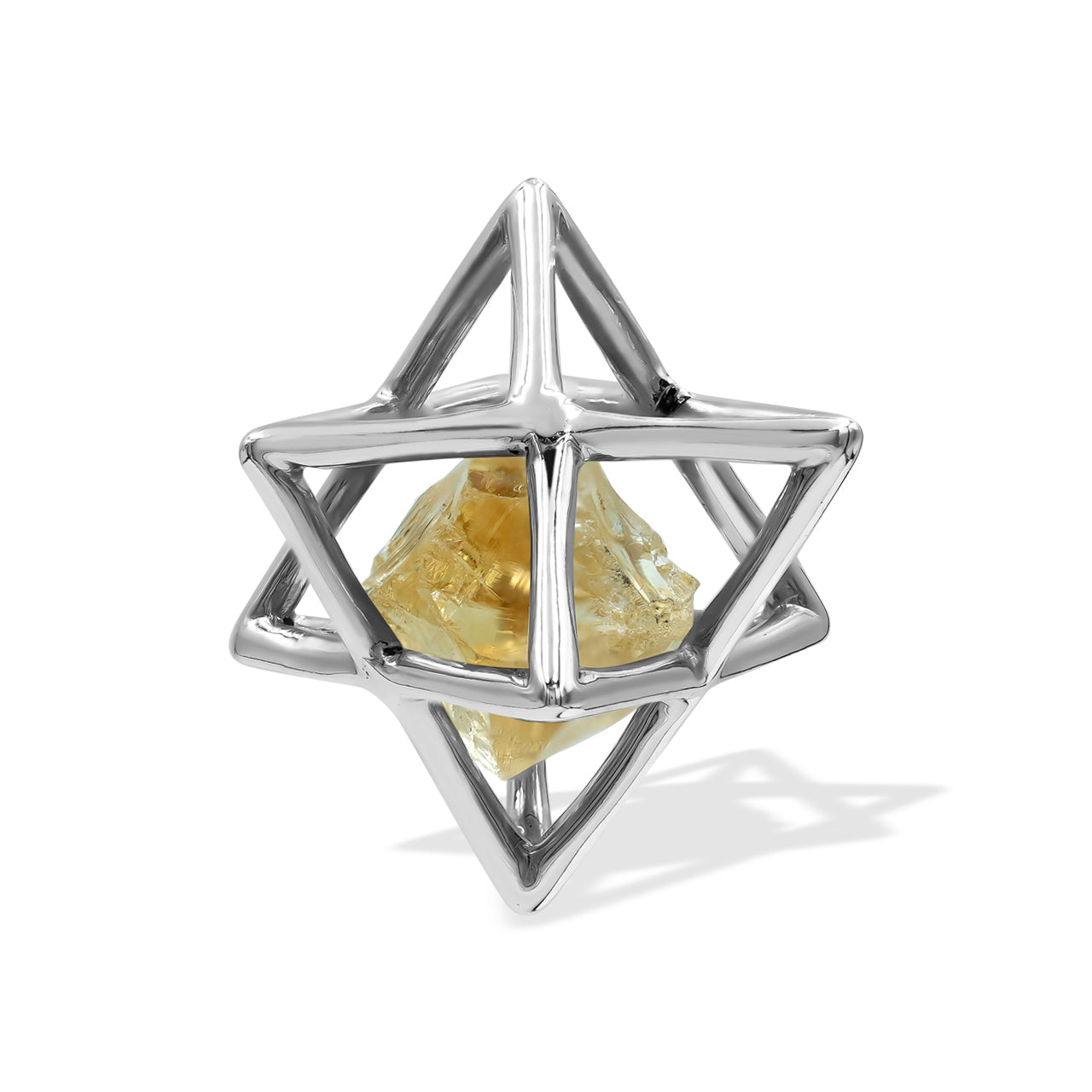 Starborn Natural Raw Citrine in Merkabah Sterling Silver Cage Pendant and Chain