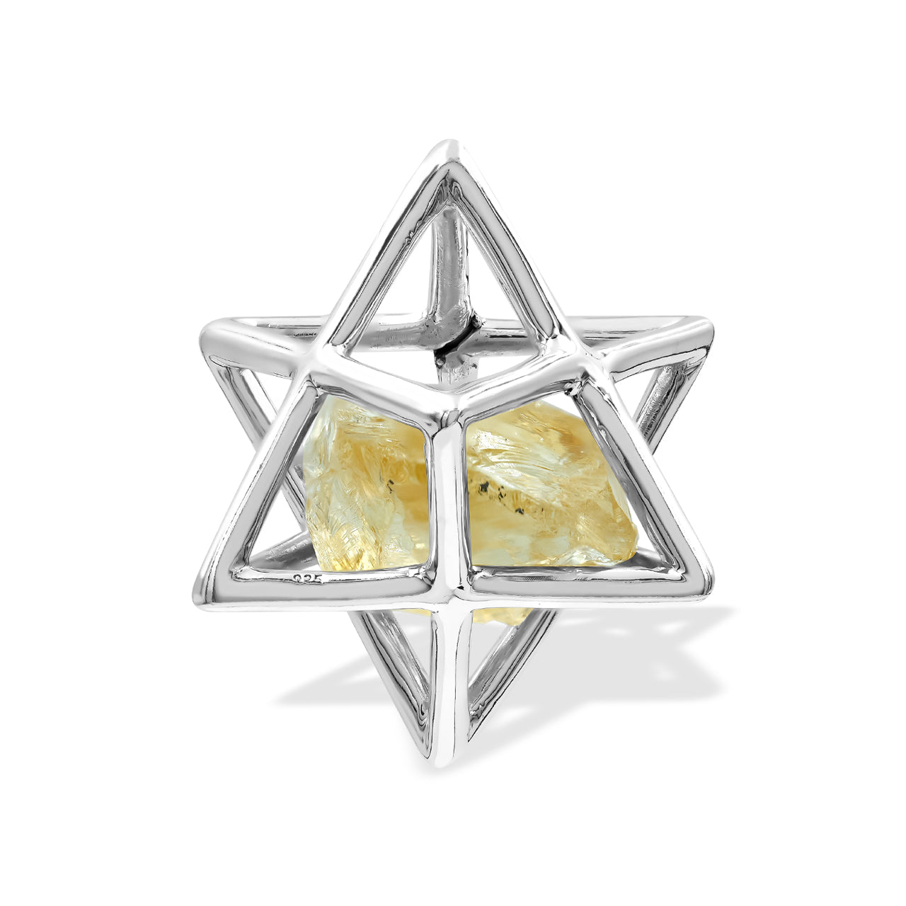 Starborn Natural Raw Citrine in Merkabah Sterling Silver Cage Pendant and Chain
