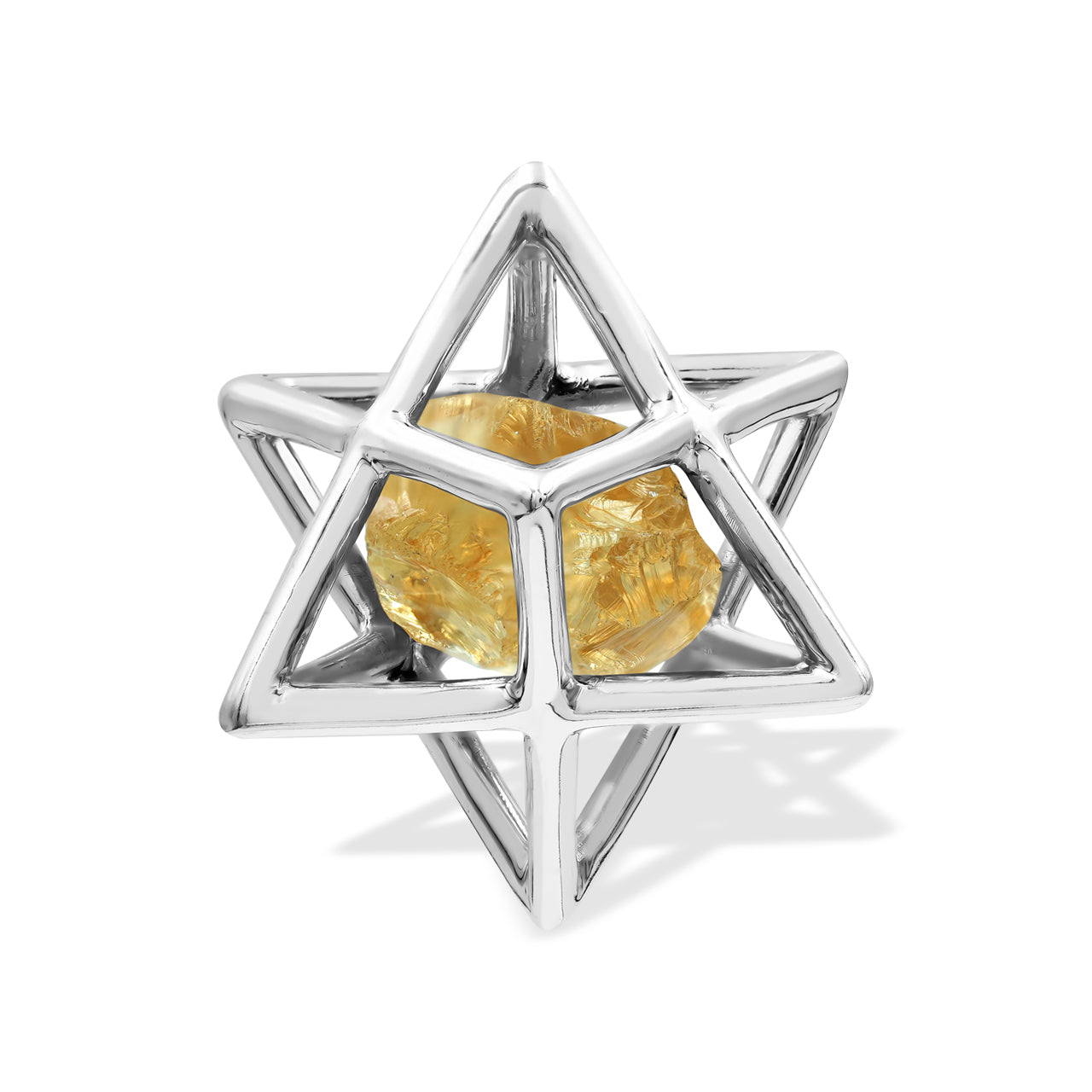 Starborn Natural Raw Citrine in Merkabah Sterling Silver Cage Pendant and Chain