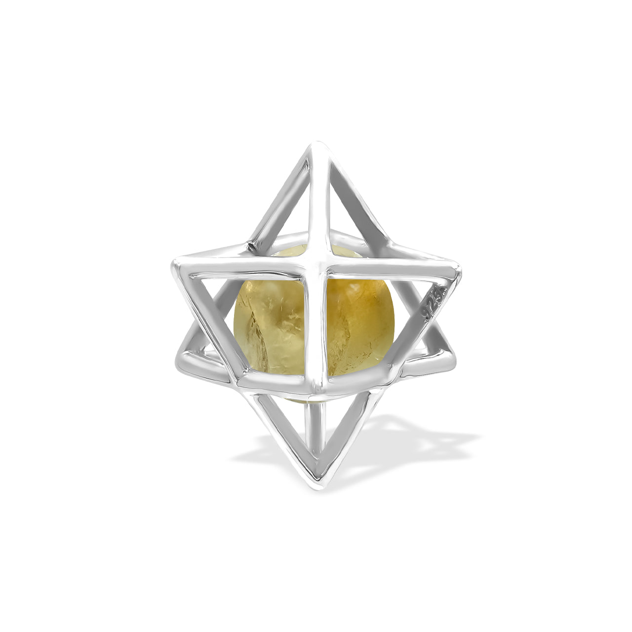 Starborn Merkabah Sterling Silver Cage Pendant and Chain with Gemstone Sphere