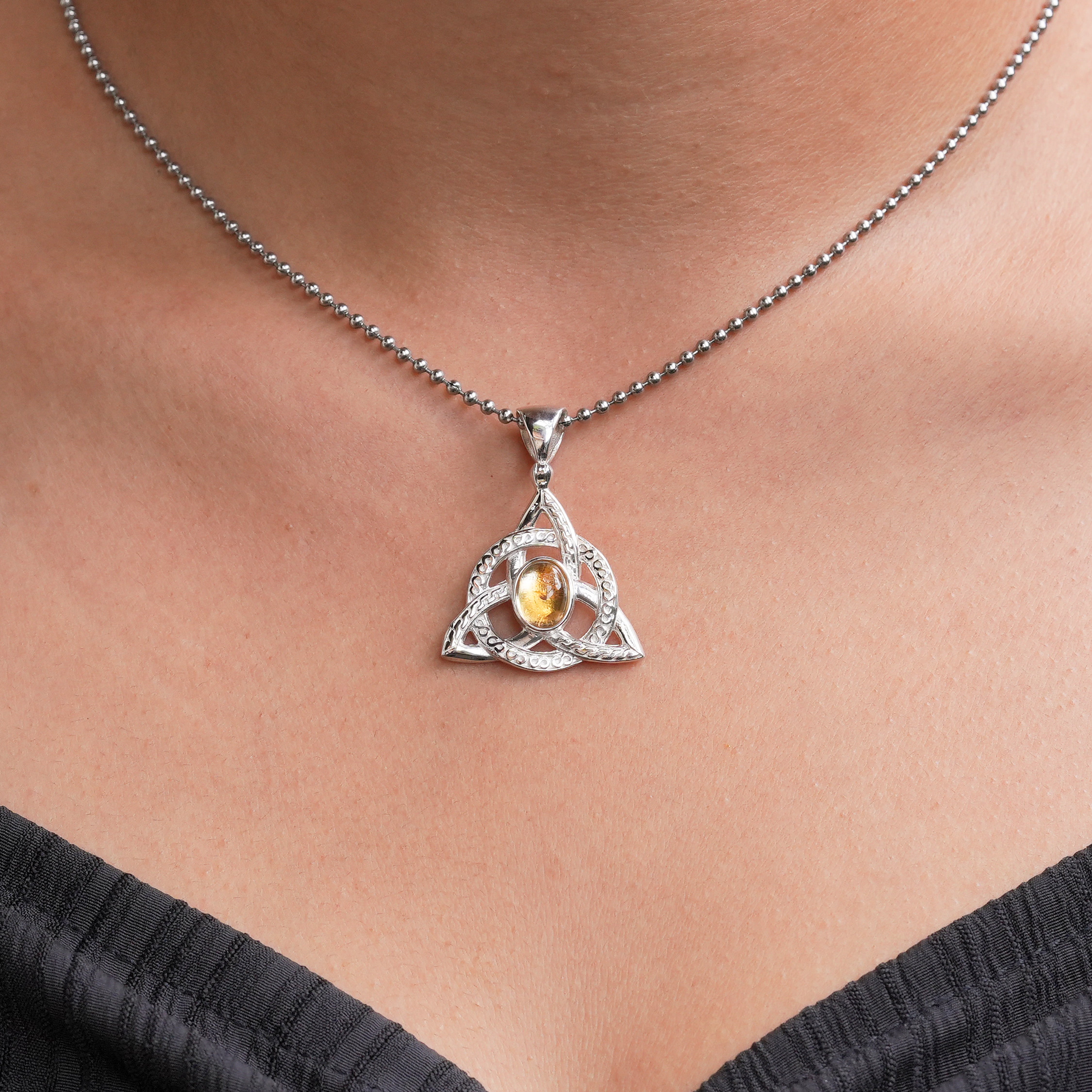 Starborn Citrine Triquetra Pendant in Sterling Silver
