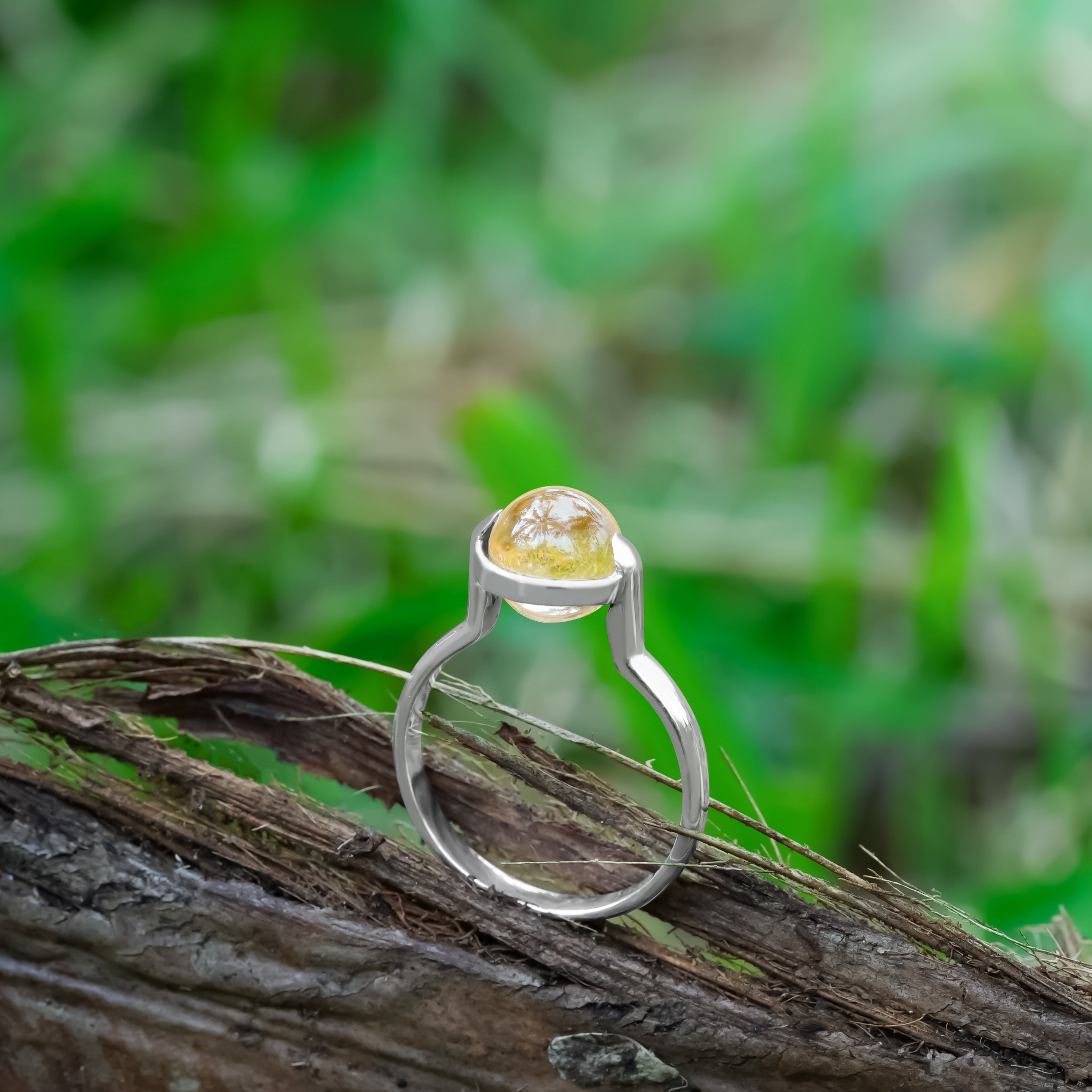 Starborn Citrine Sphere Ring with Silver Band in Sterling Silver