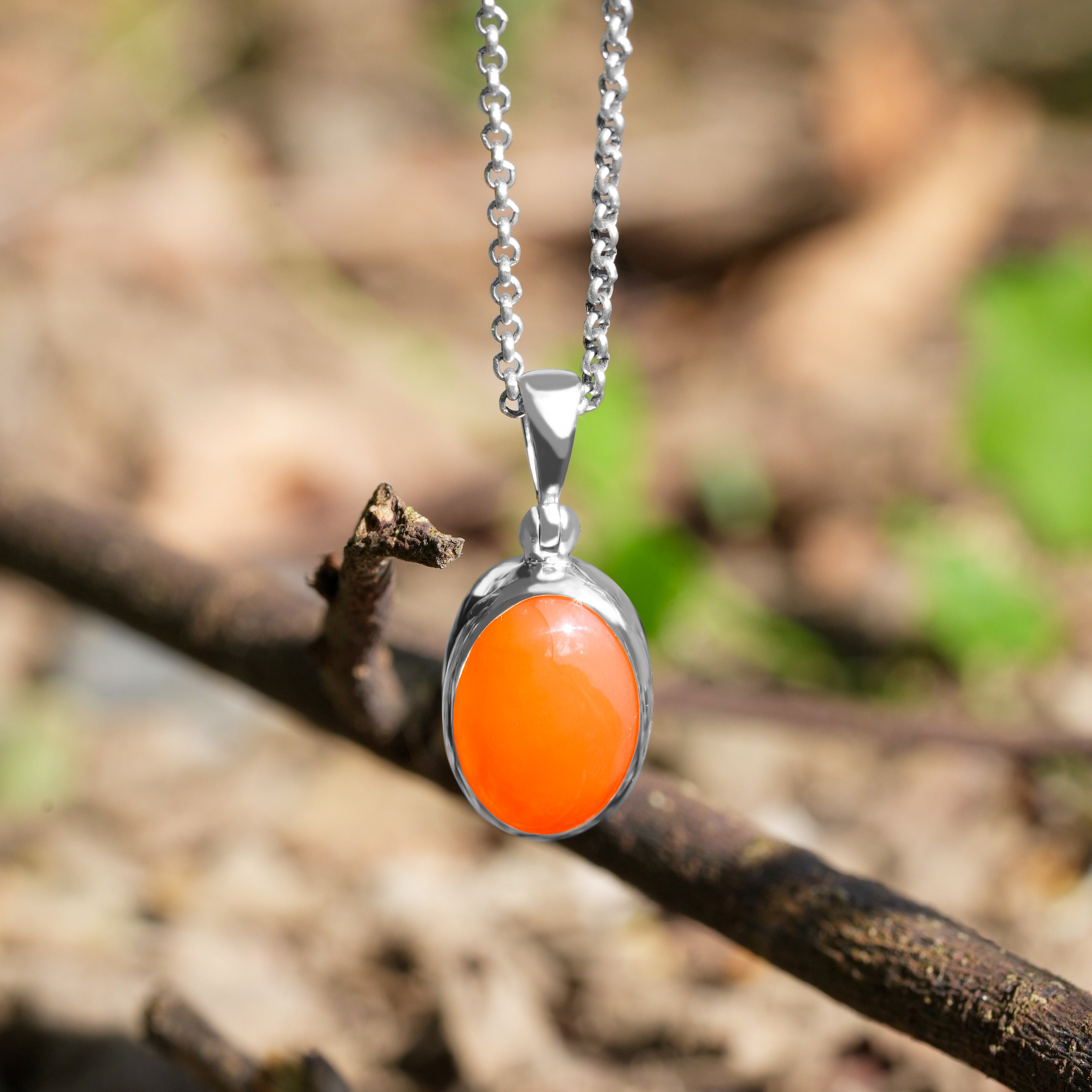 Starborn Carnelian Oval Pendant in Sterling Silver - Small