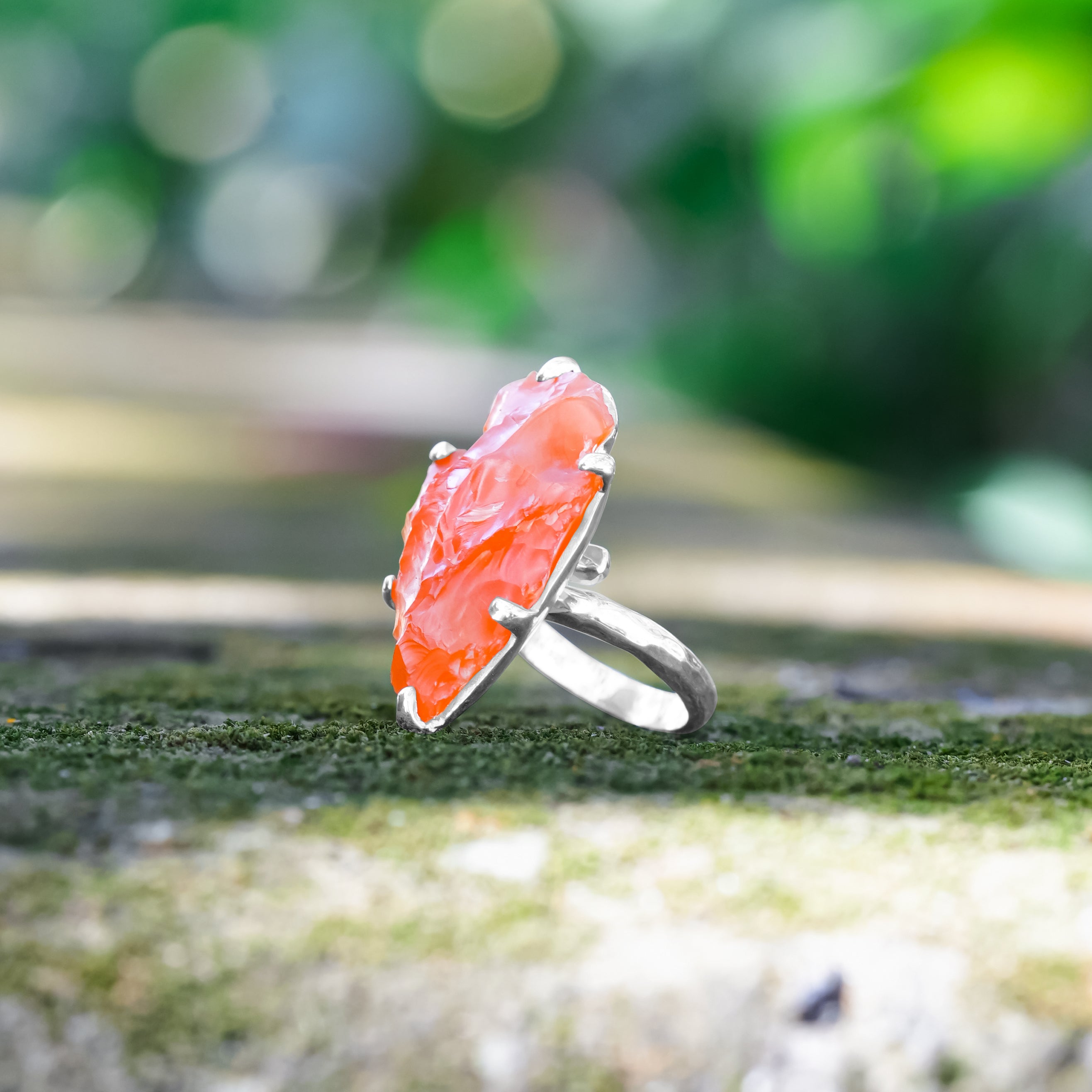 Starborn Carnelian Arrowhead Prong Set Ring in Sterling Silver