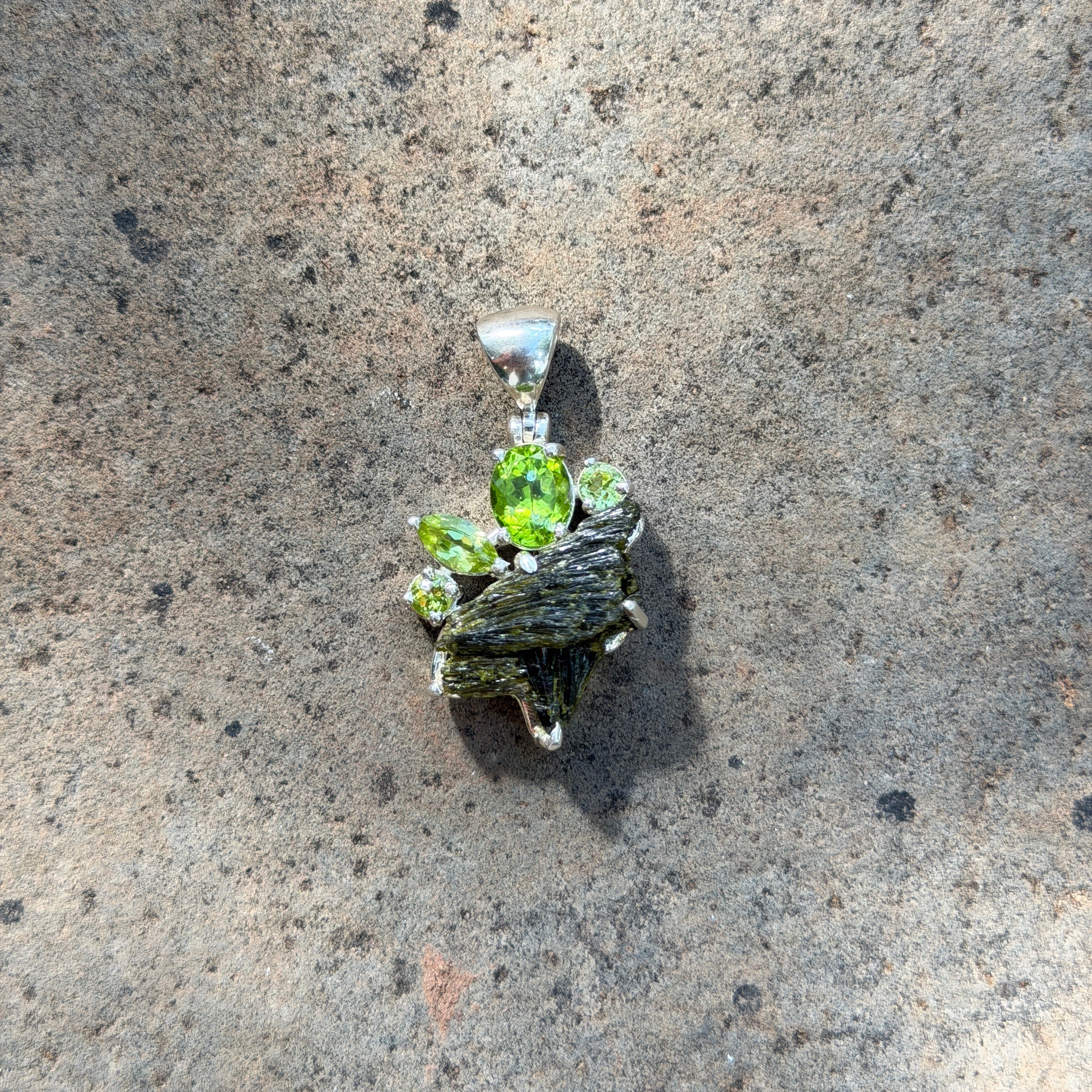 Starborn Epidote + Peridot Pendant in Sterling Silver