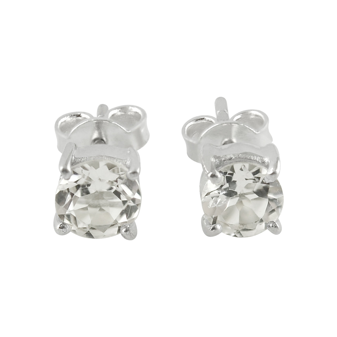 Starborn Danburite Crystal Faceted Round Post Style Earrings in Sterling Silver