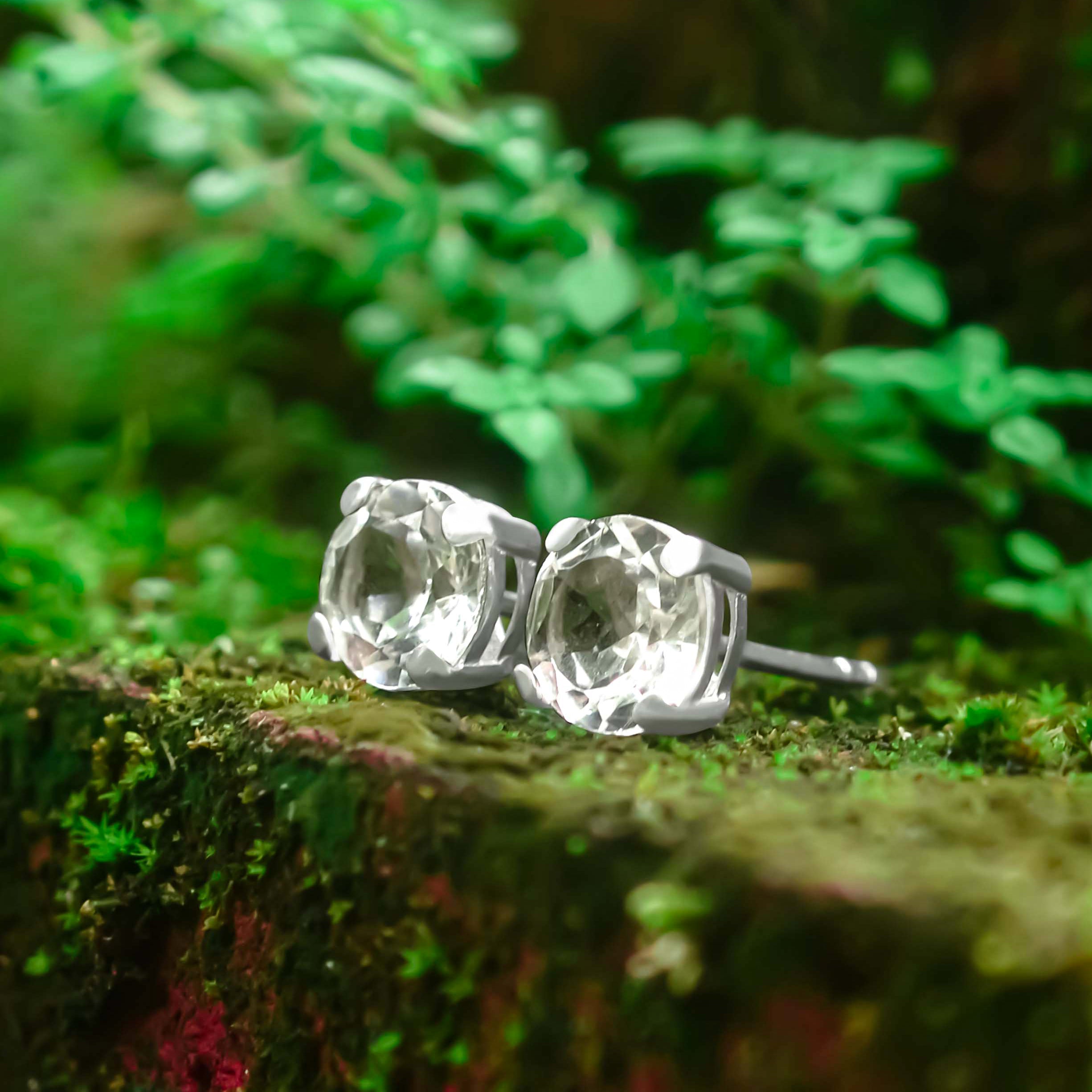 Starborn Danburite Crystal Faceted Round Post Style Earrings in Sterling Silver