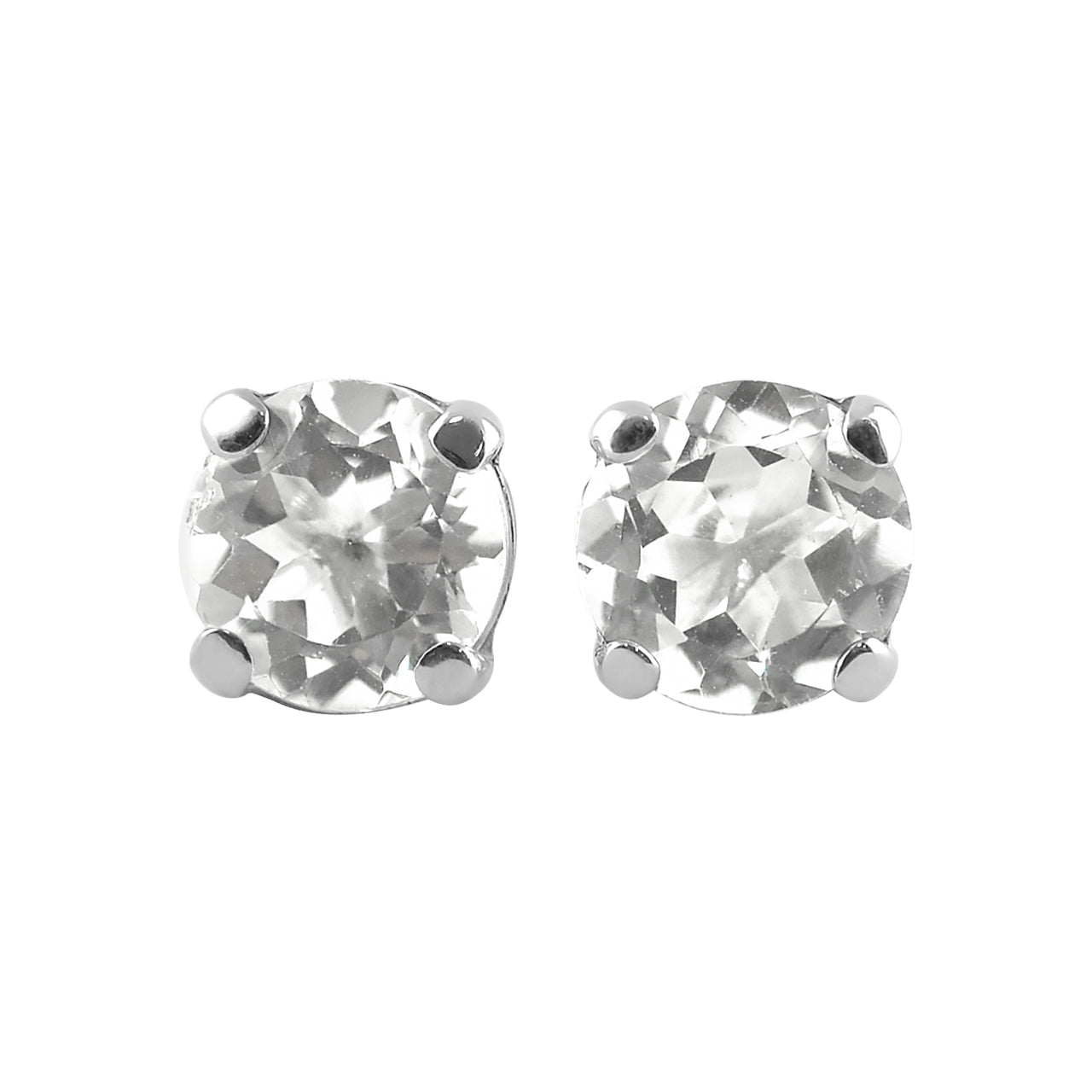 Starborn Danburite Crystal Faceted Round Post Style Earrings in Sterling Silver