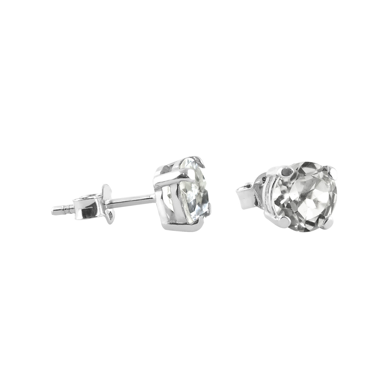 Starborn Danburite Crystal Faceted Round Post Style Earrings in Sterling Silver