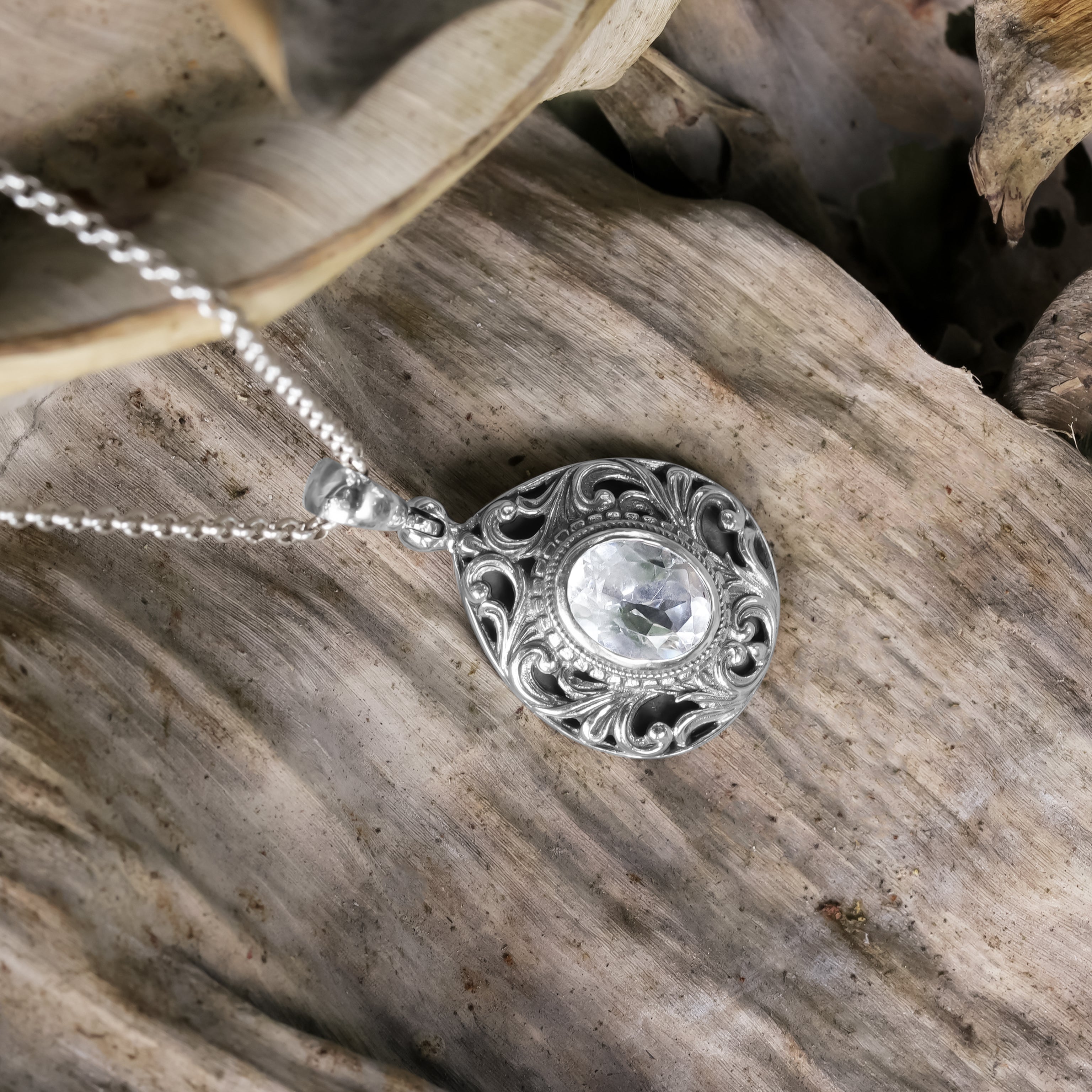 Starborn Faceted Elegant Scroll Danburite Pendant in Sterling Silver
