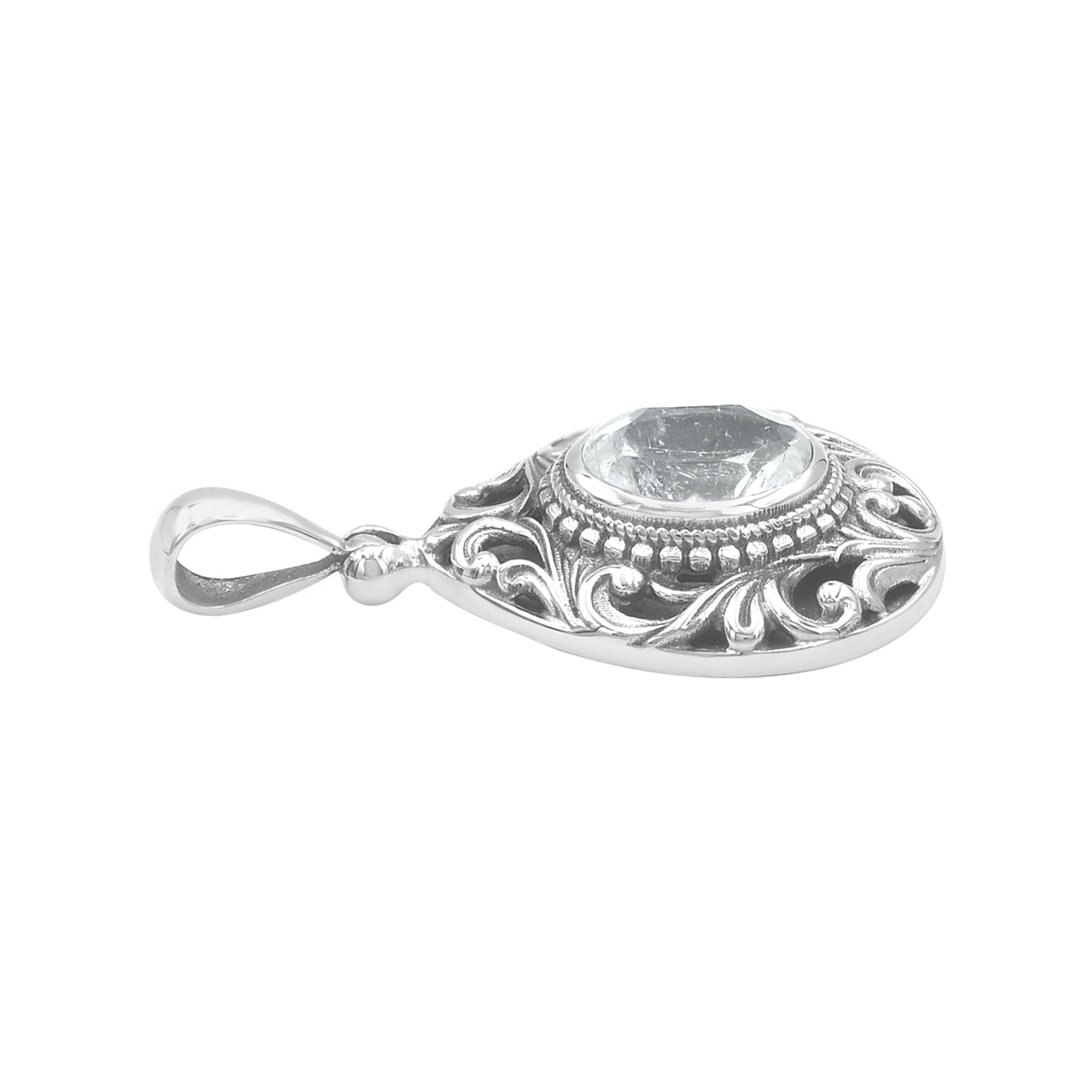 Starborn Faceted Elegant Scroll Danburite Pendant in Sterling Silver