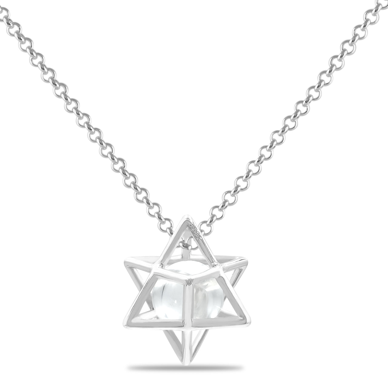 Starborn Merkabah Sterling Silver Cage Pendant and Chain with Gemstone Sphere