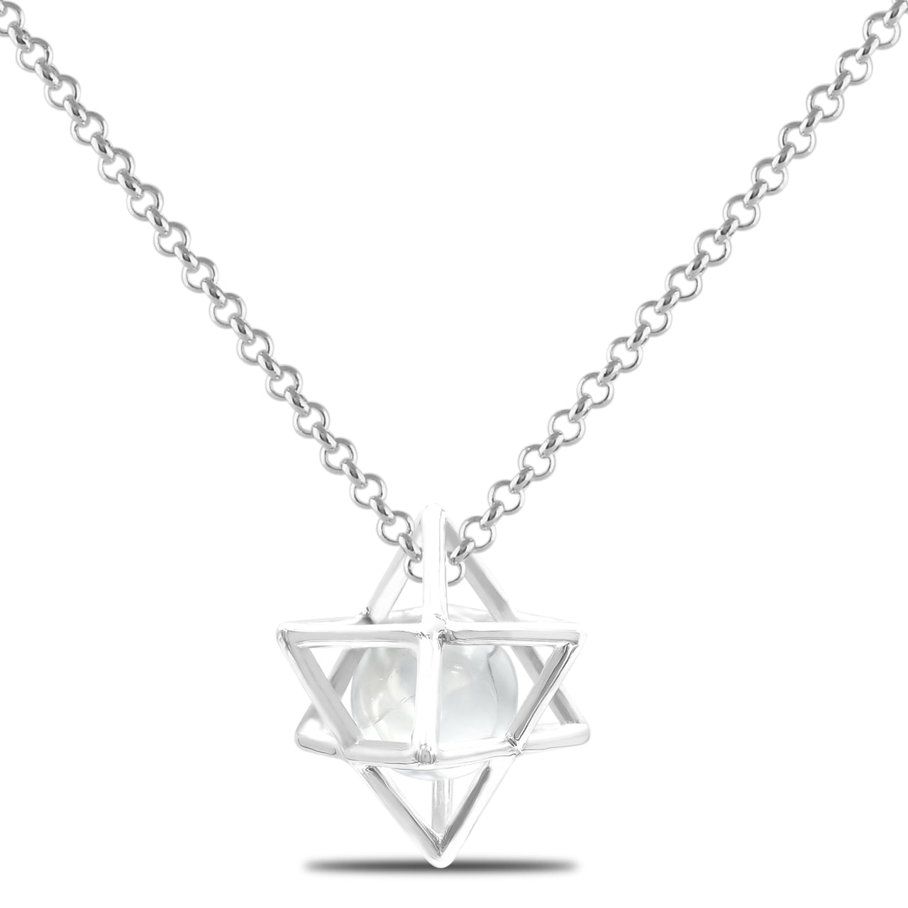 Starborn Merkabah Cage Gemstone Sphere with Sterling Silver Pendant and Chain